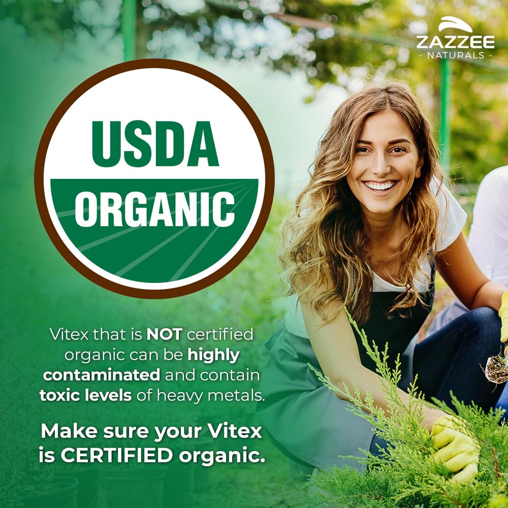 Zazzee USDA Organic Vitex, 500 mg Strength, 120 Vegan Capsules, 4 Month Supply Zazzee