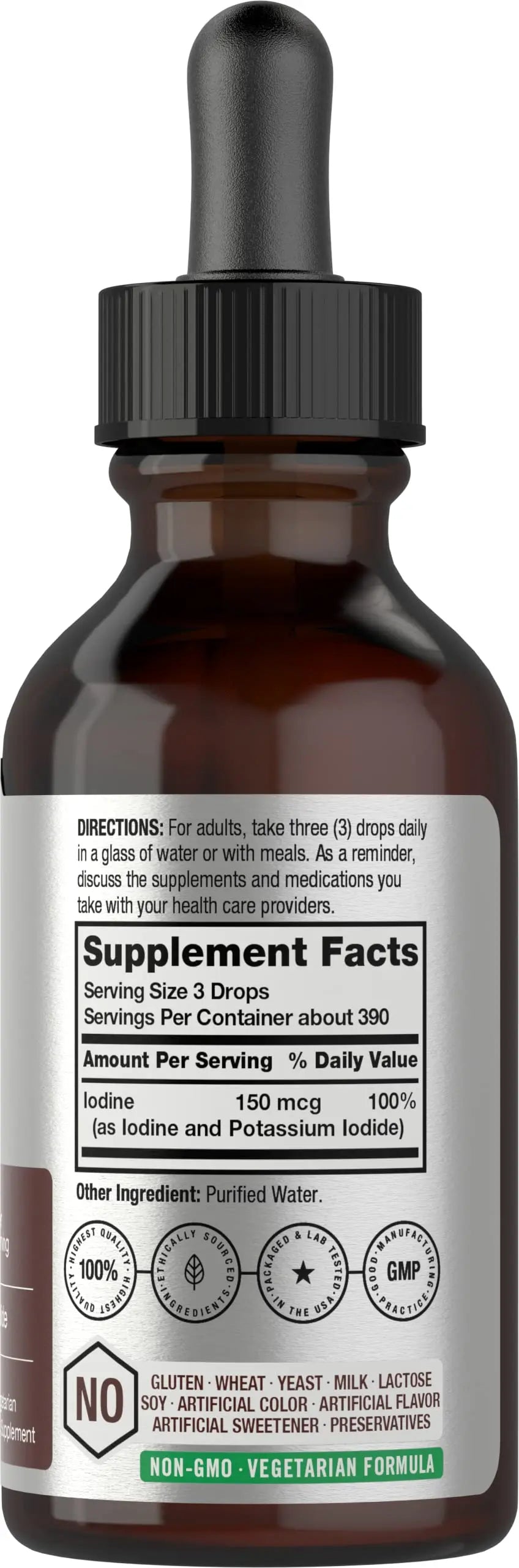 Liquid Iodine Solution Drops | 2 fl oz | 150 mcg | Iodine & Potassium Iodide Supplement Horbäach