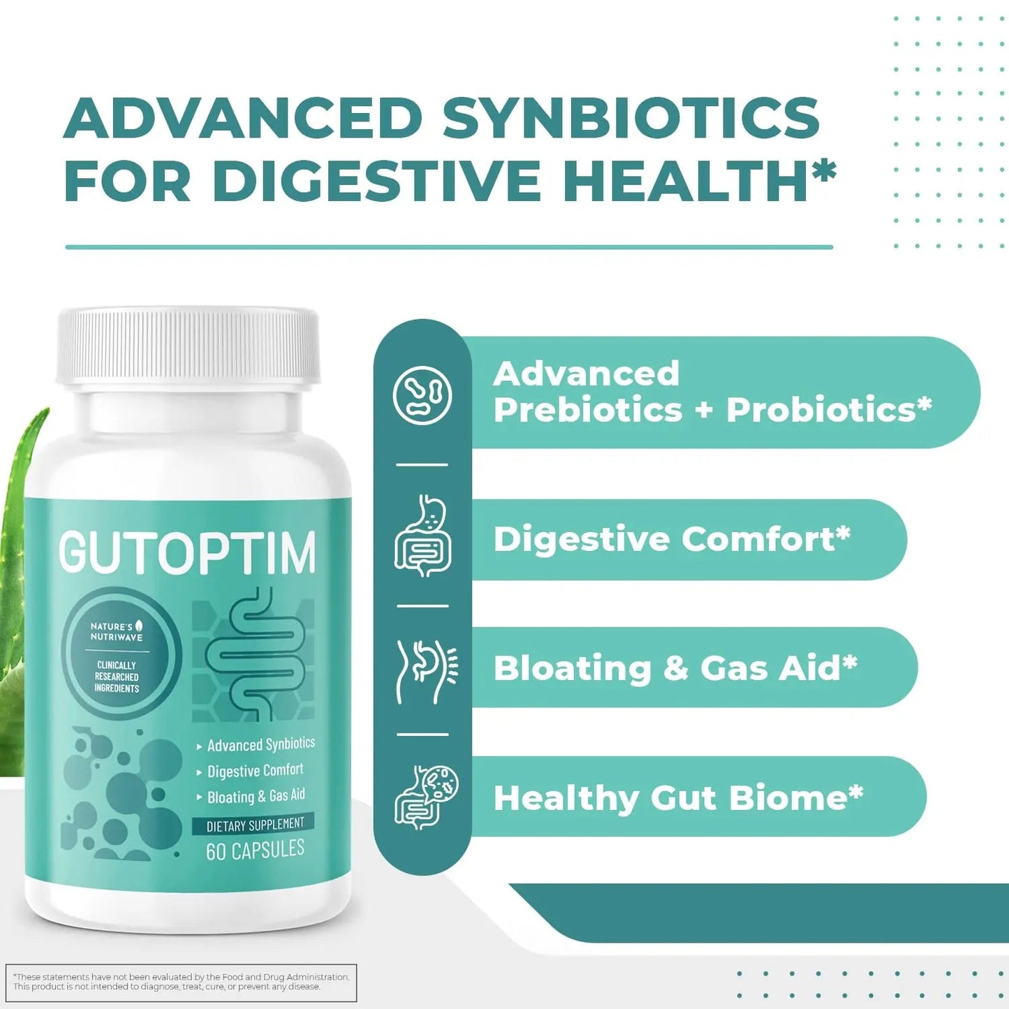 GutOptim Probiotic & Prebiotic Capsules | Pre and Probiotics for Synbiotic Gut Health & Bloating Relief for Women & Men | Enzyme with Probiotics for Digestive Health | Non-GMO, 60 Ct, 6 Month Supply Nature’s NutriWave buy supplements Au