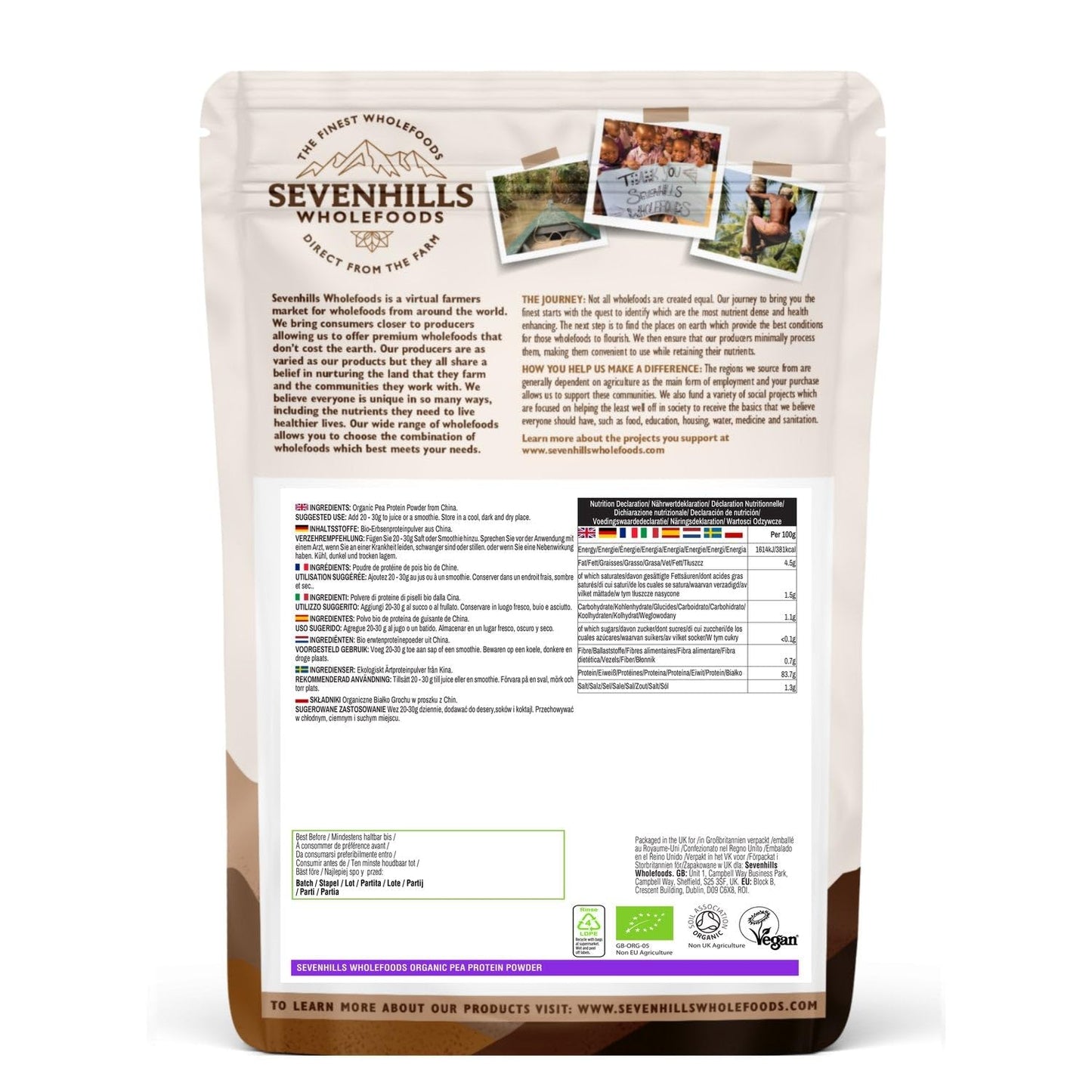 Sevenhills Wholefoods Organic Pea Protein Powder 1kg Sevenhills Wholefoods