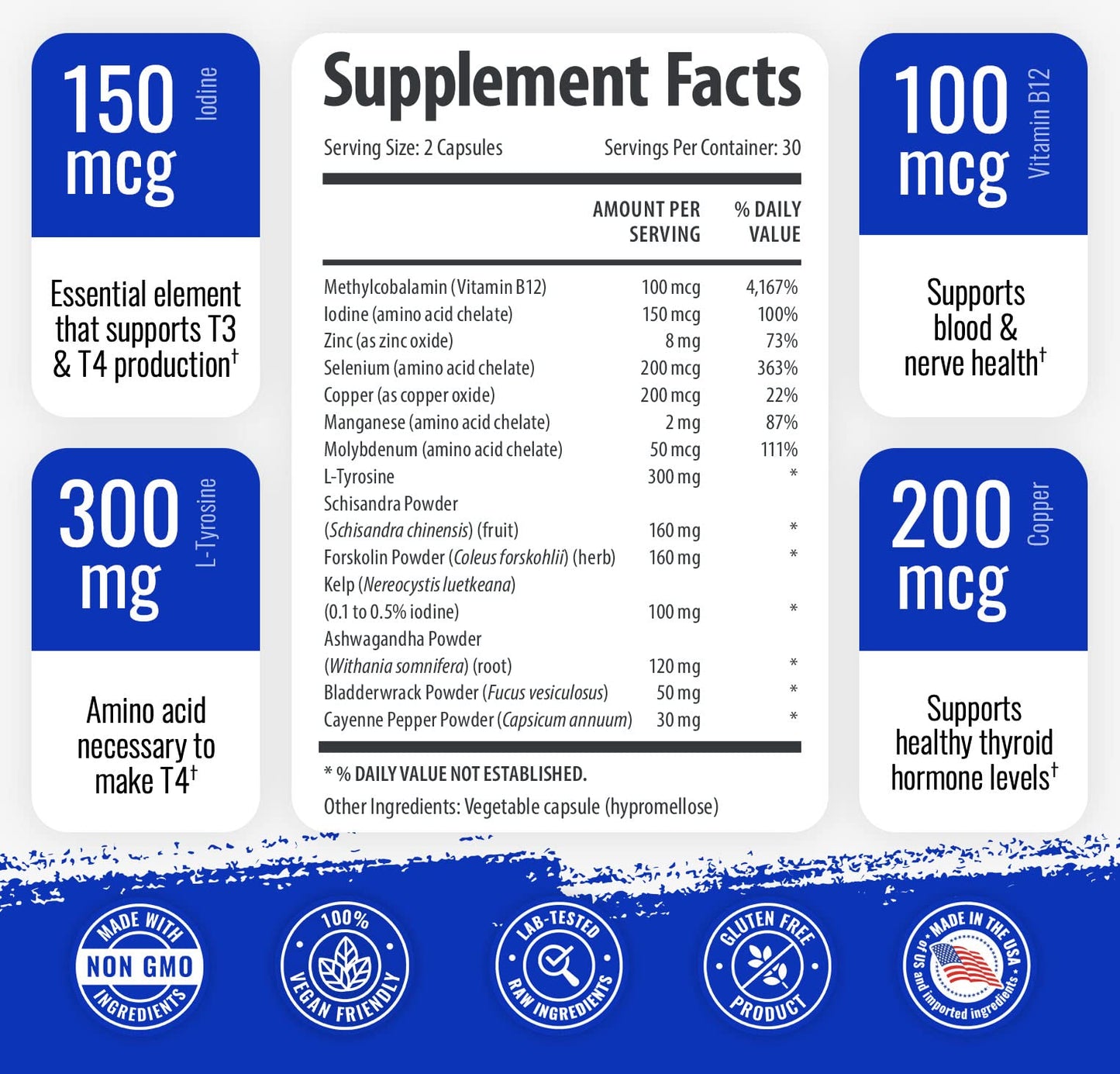 1 Body Thyroid Support Supplement for Women and Men - 2 Pack 60 Days 1 Body