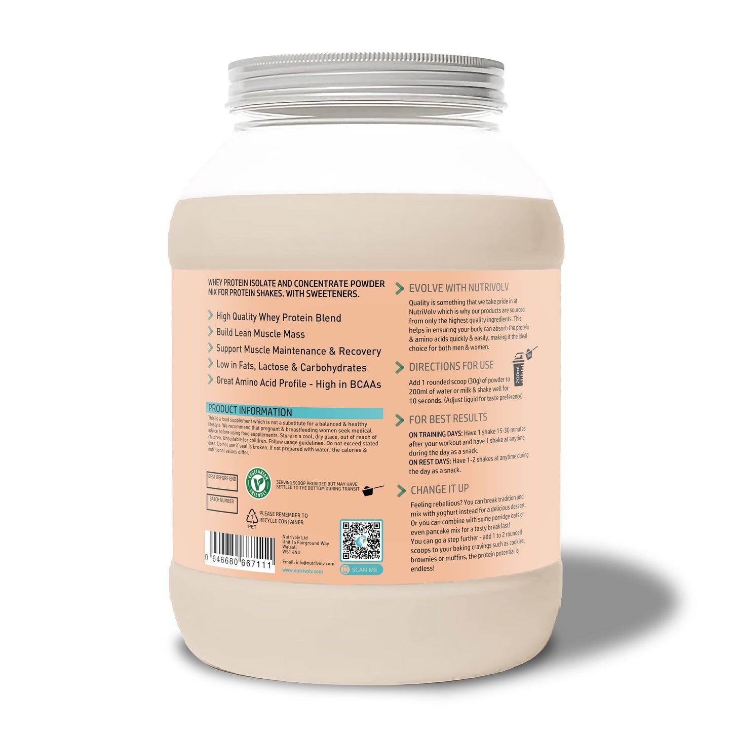 NutriVolv Whey Protein Isolate & Concentrate Powder | Milk Chocolate Flavour 900g NutriVolv