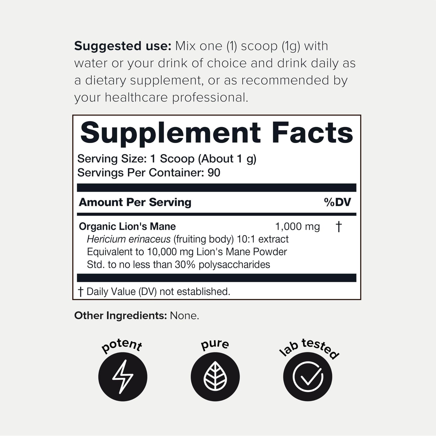 10,000mg 10x Concentrated Ultra High Strength Organic Lions Mane Powder Toniiq