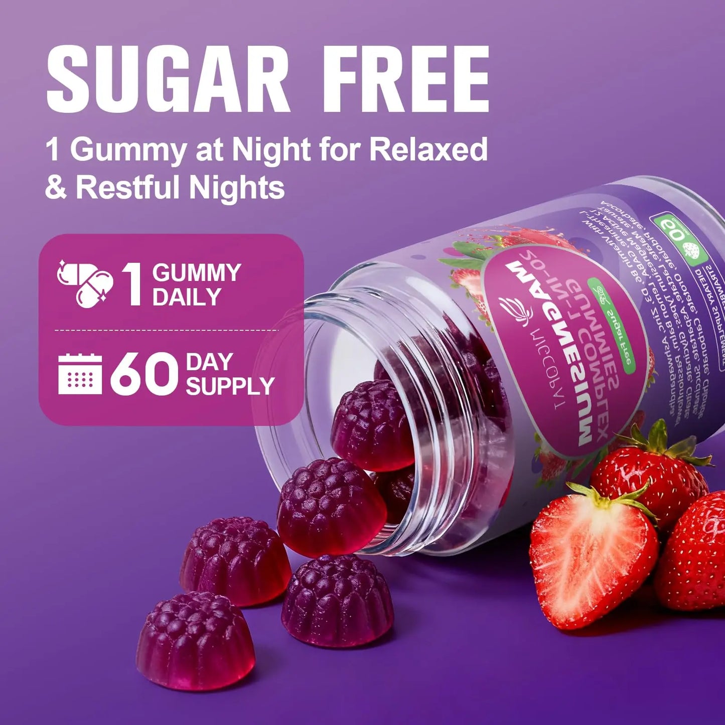 Migcopat Magnesium Complex Gummies, 20 in 1 Magnesium Gummy with Glycinate Citrate Malate Taurate - Ashwagandha, L-Theanine, D3&Zinc for Relaxation, Sleep, Muscle&Heart Support, Strawberry, 60 Cts Migcopat buy supplements Au