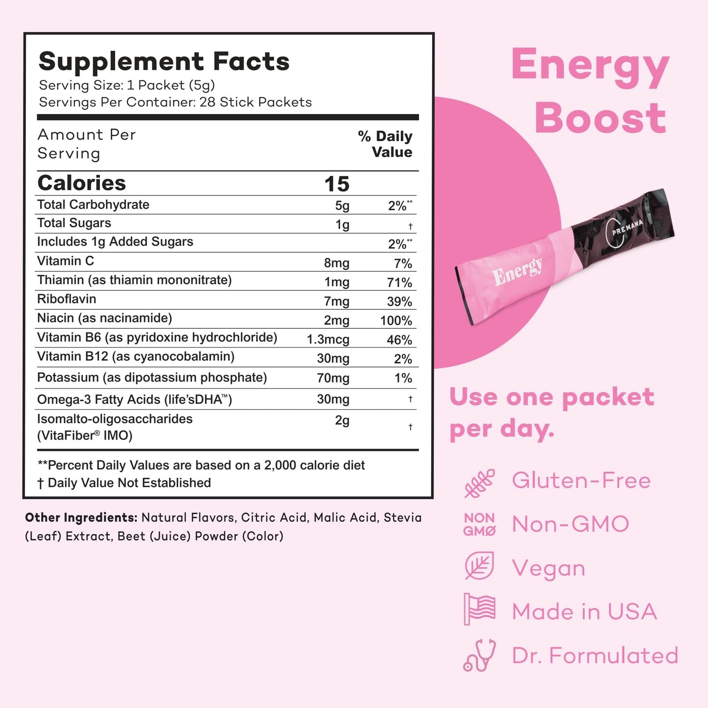 Premama Prenatal Vitamin Energy Boost Drink Mix & Prenatal Support Bundle, Omega 3, B Vitamins Premama