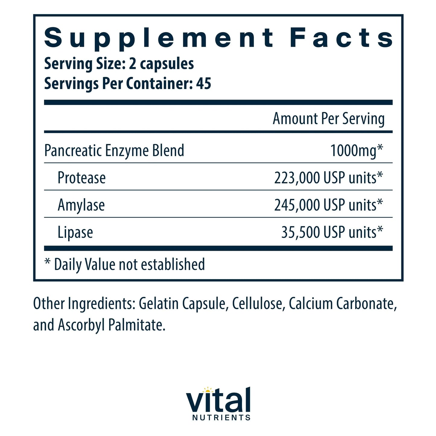 Vital Nutrients Pancreatic Enzymes 1000mg (Full Strength) | Pancreatin Digestion Supple Vital Nutrients
