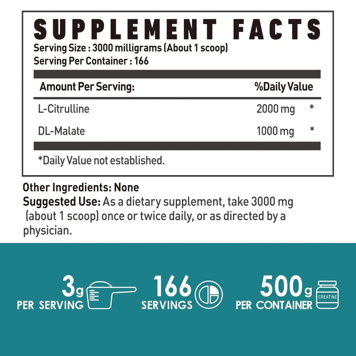 L-Citrulline Dl-Malate 2:1 Powder 500g, Pure L Citrulline Malate Supplement Preworkout NUTRI POTENTIA