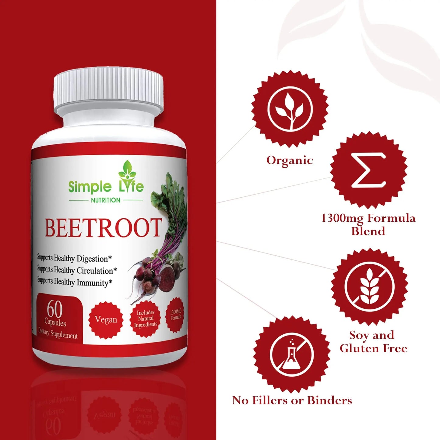Simple Life Nutrition Organic Beet Root Powder Capsules - Nitric Oxide Booster for Men Simple Life Nutrition