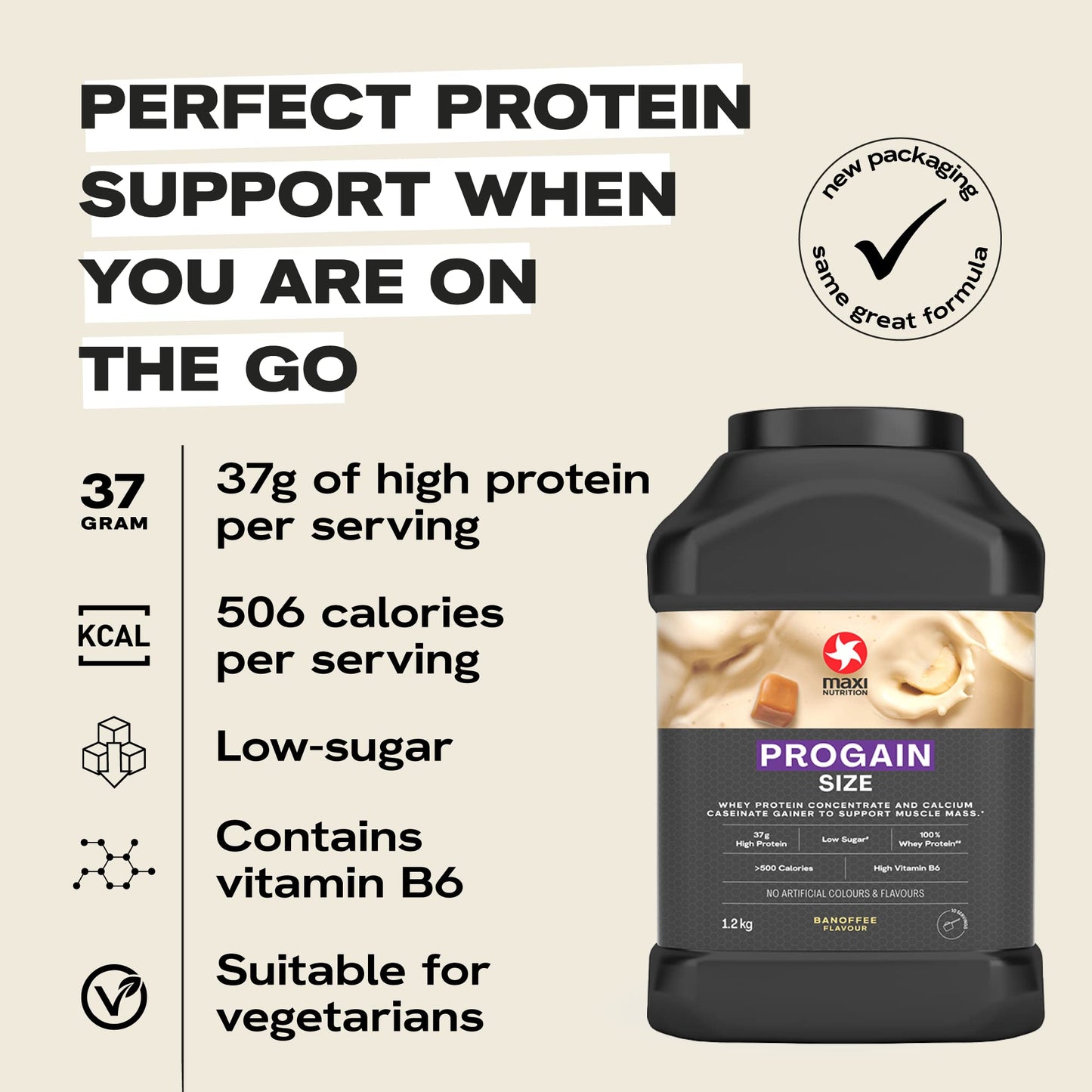 MaxiNutrition - Progain, Banoffee - Whey Protein Powder for Size & Muscle Mass – Low Sugar MaxiNutrition