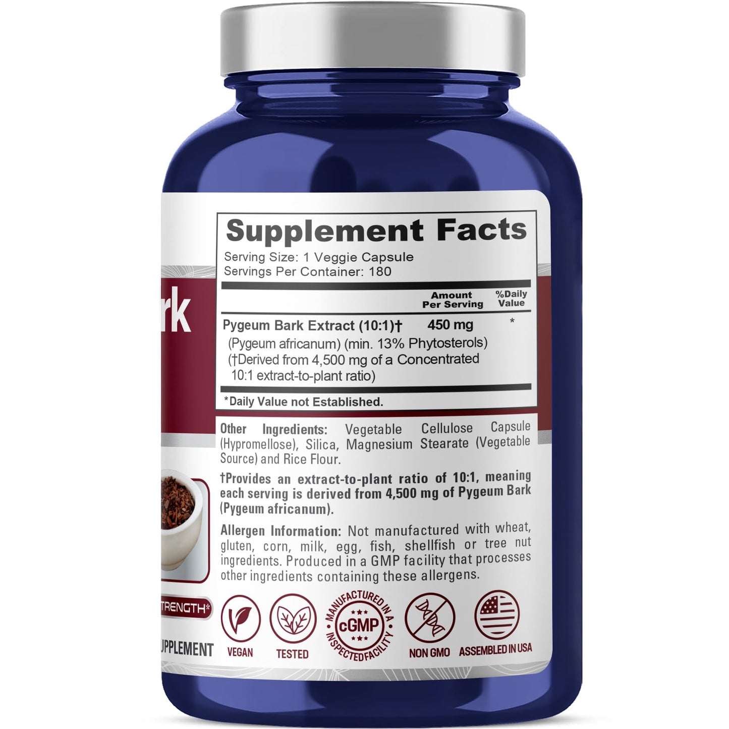 NusaPure Pygeum Bark 10:1 Extract, 450 mg Equivalent to 4,500mg 180 Veggie Caps (Non-GMO, Vegan) NusaPureBuy Supplements Australia