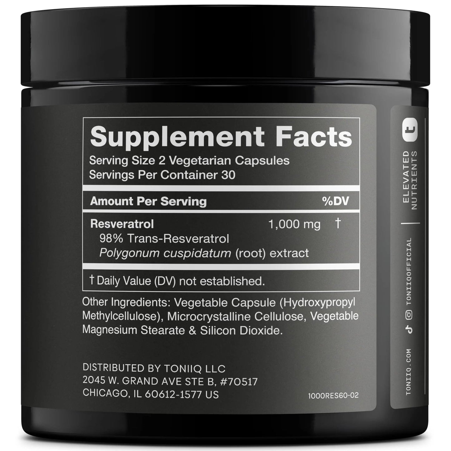 Ultra High Potency Third-Party Tested Trans Resveratrol 1000mg - 98% Pure, Highly Purified and Bioavailable - Resveratrol Polygonum Root Extract - 60 Capsules Toniiq buy supplements Au