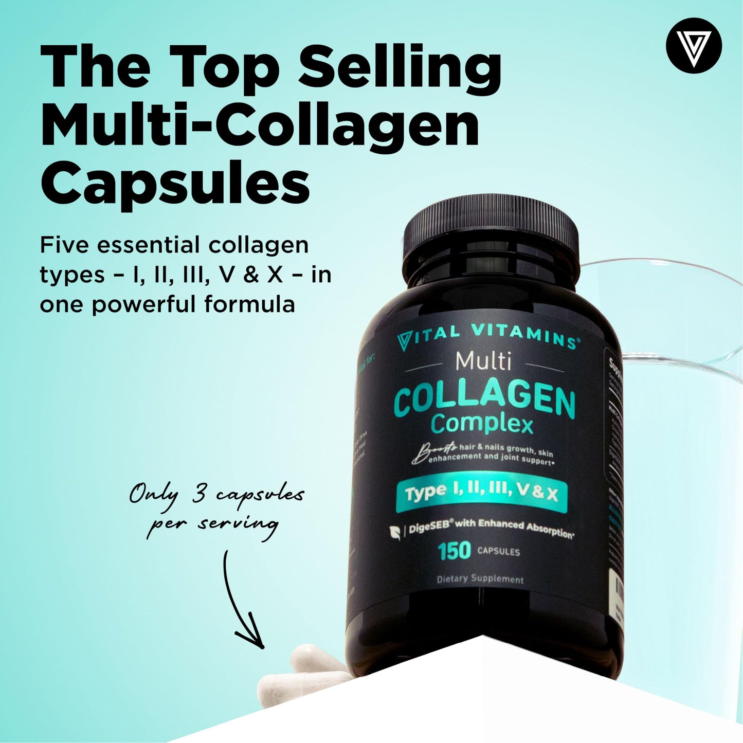 Vital Vitamins Multi Collagen Capsules - Type I, II, III, V, X - Grass-Fed, Collagen Peptides Supplements, Non-GMO - for Men & Women - 150 Count Vital VitaminsBuy Supplements Australia
