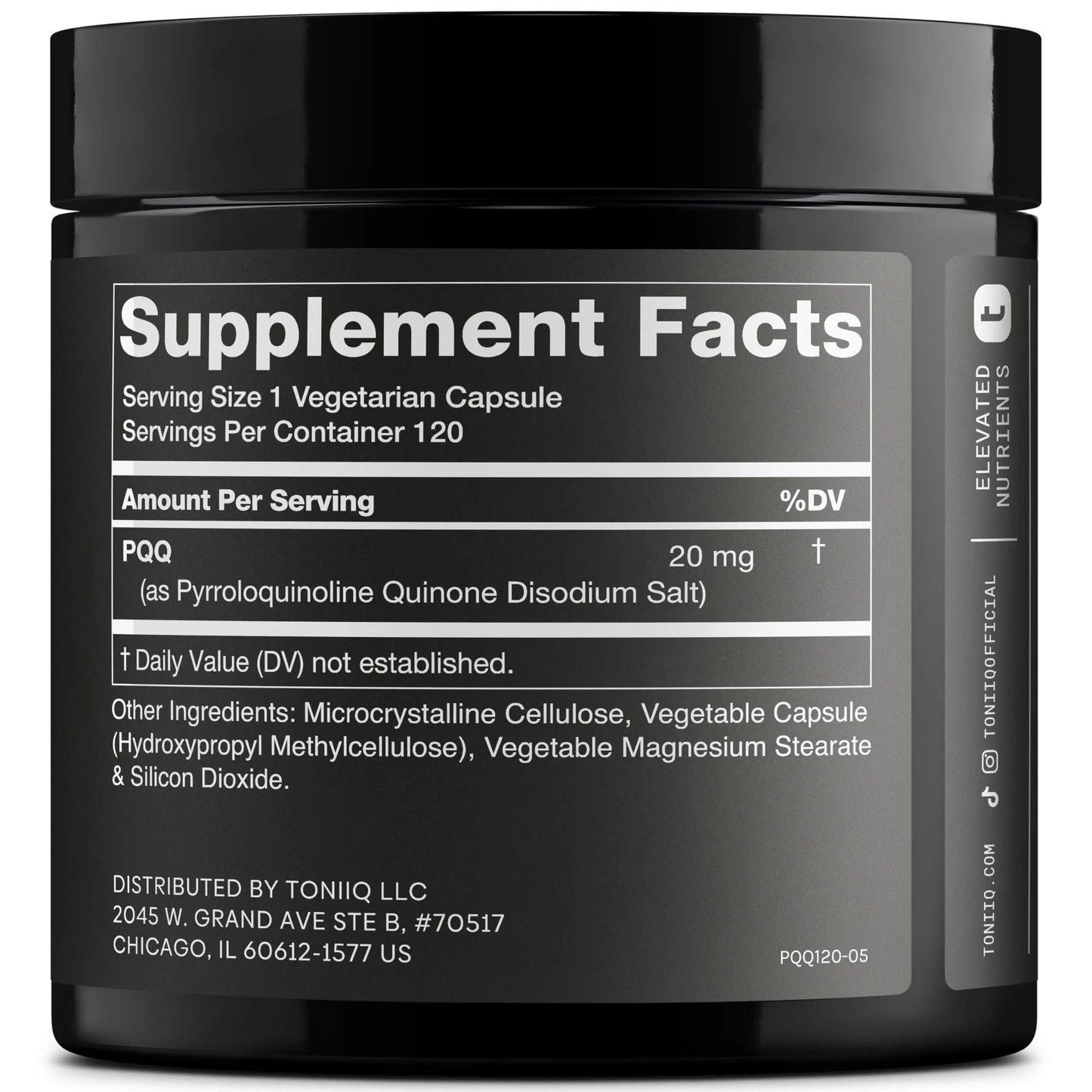 Toniiq 99%+ 20mg Supplement - Ultra High Purity PQQ 20mg Concentrated Formula - PQQ 20 mg 120 Capsules - Pyrroloquinoline Quinone Supplement - 1 Capsule Serving - Vegetarian Capsules Toniiq buy supplements Au