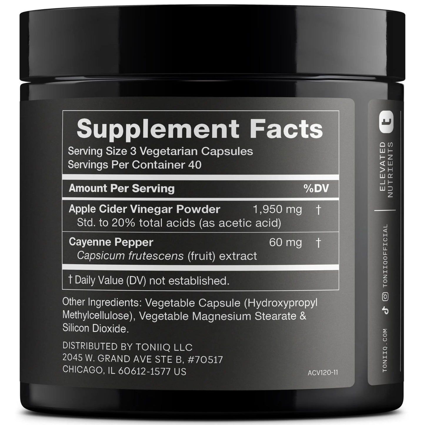 Toniiq Apple Cider Vinegar Capsules - Ultra High Potency 2,010mg Formula with 20% Acetic Acid & Cayenne Pepper - Made with The Mother - Third-Party Lab Tested - 120 Capsules Toniiq buy supplements Au