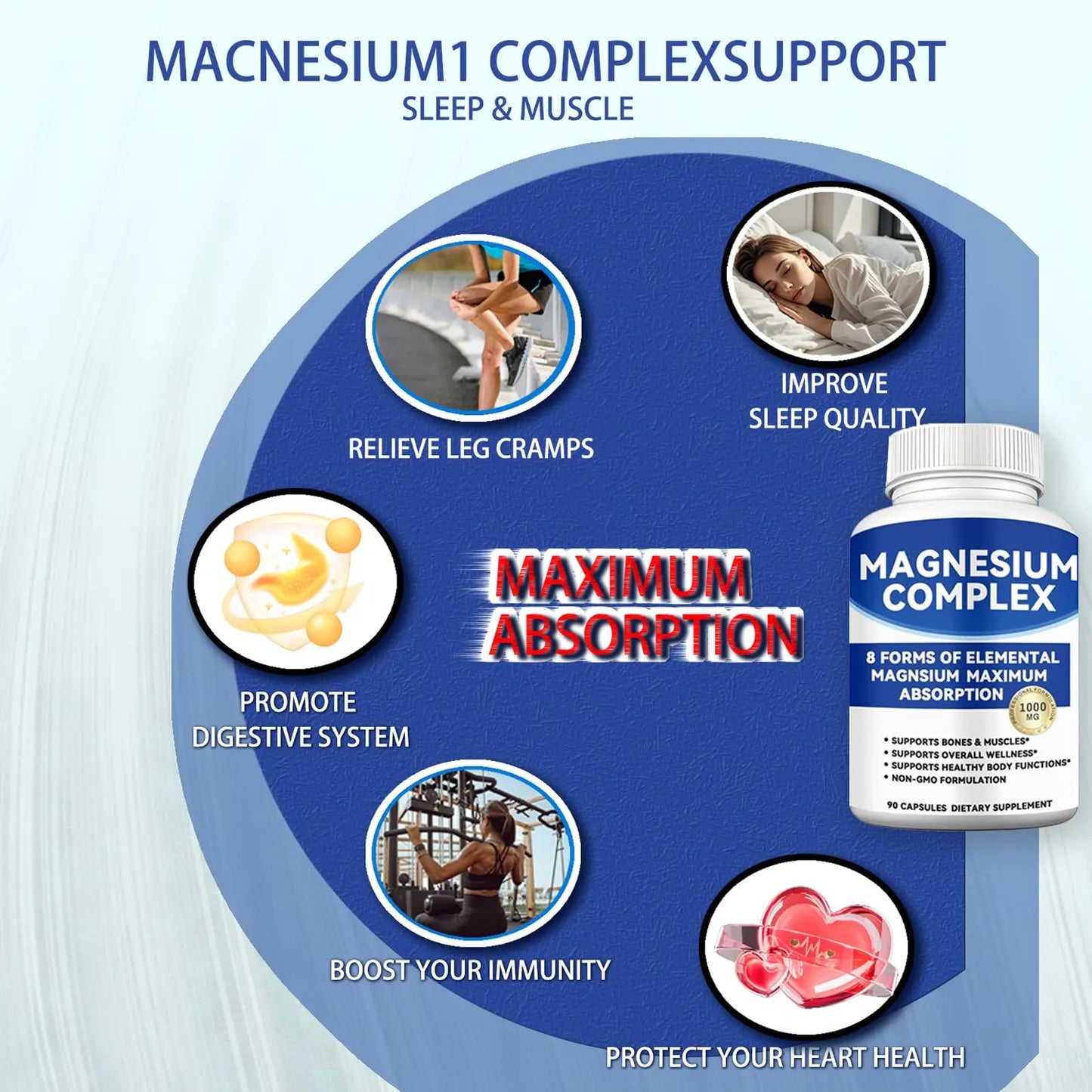 Magnesium Complex 1000mg with 8 Forms – Glycinate, Citrate, Malate, Taurate for Absorption – Supports Bone, Muscle, Energy & Recovery – Vegan, Non-GMO, 90 Capsules (1) alzclipp buy supplements Au