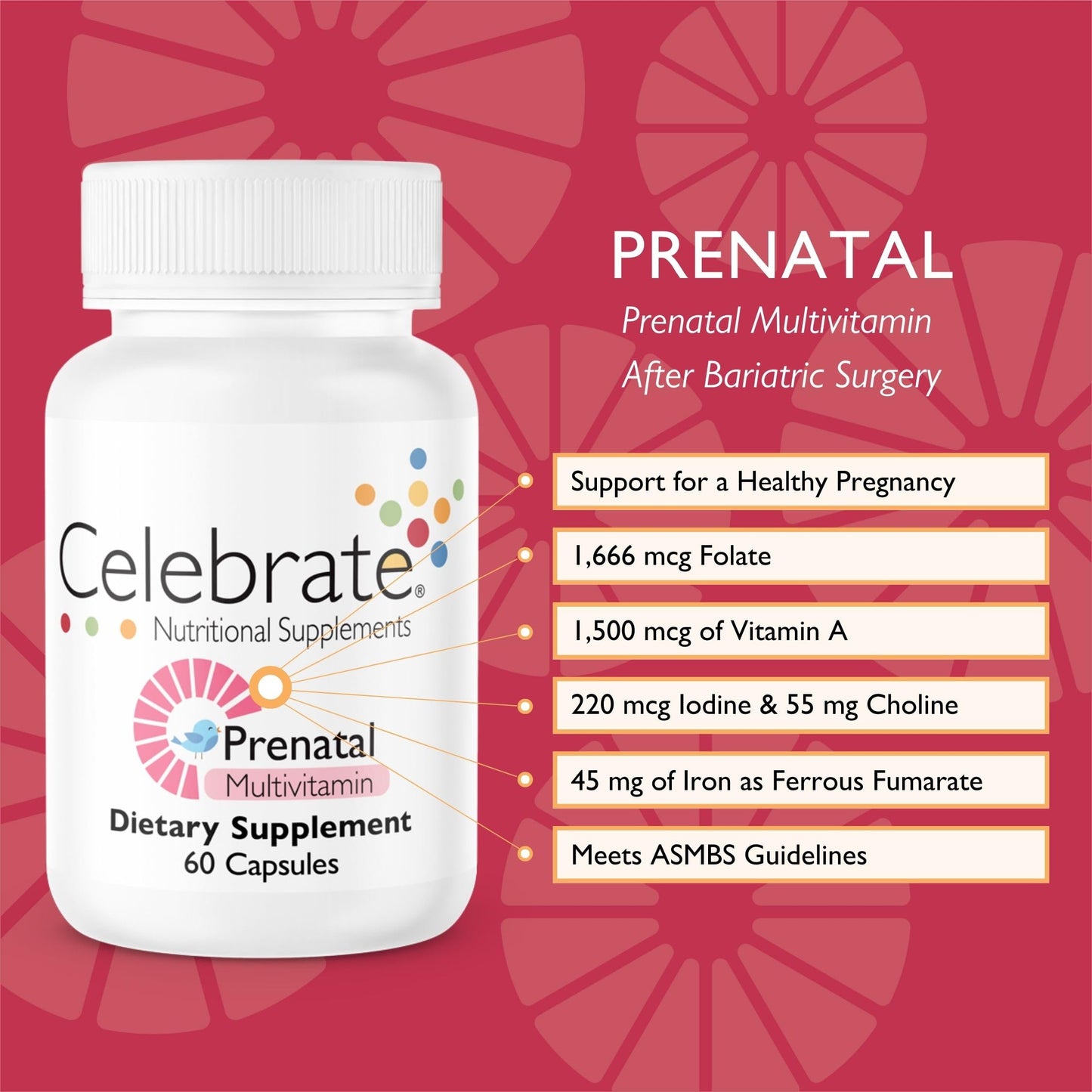 Celebrate Vitamins Bariatric Prenatal Multivitamin Capsules with Folate (Folic Acid), Vitamin A Celebrate Bariatric Supplements