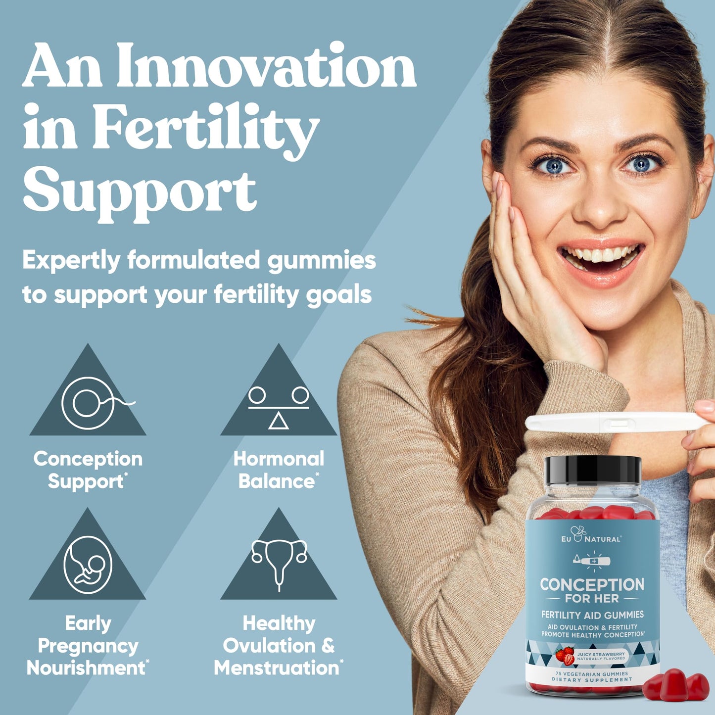 Conception for Her Fertility Gummies - Fertility Supplements for Women with Myo Inositol, Folate & more Essential Nutrients - Delicious Juicy Strawberry Hormone Balance Vitamins, 75 ct Pectin Gummies Eu NaturalBuy Supplements Australia