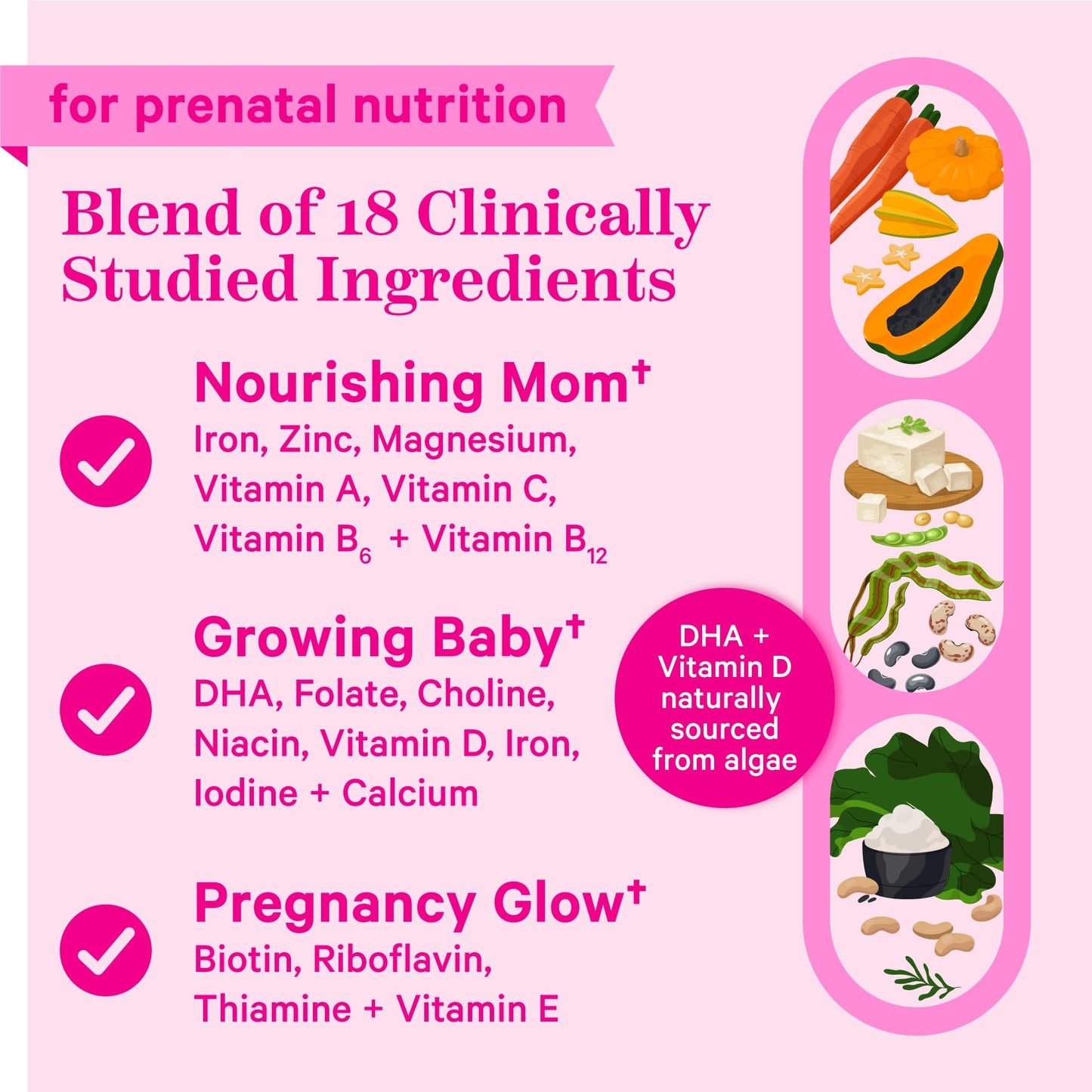 Pink Stork Total Prenatal Vitamins with DHA, Folate, Iron, Choline, and Vitamin B12 - Prenatals Pink Stork