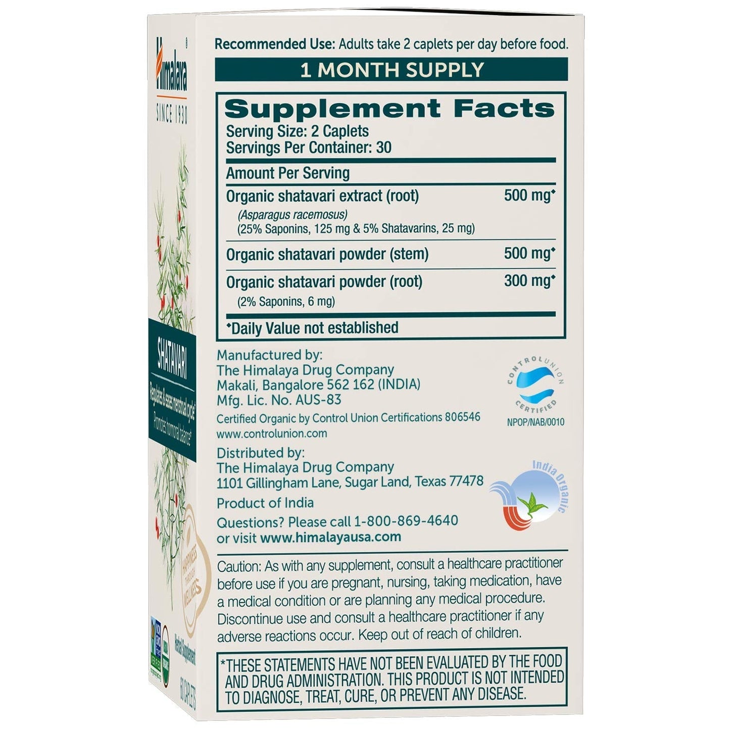 Himalaya Organic Shatavari for PMS, Menstrual Cramp Relief, Menopause Support, and Women's Health Himalaya