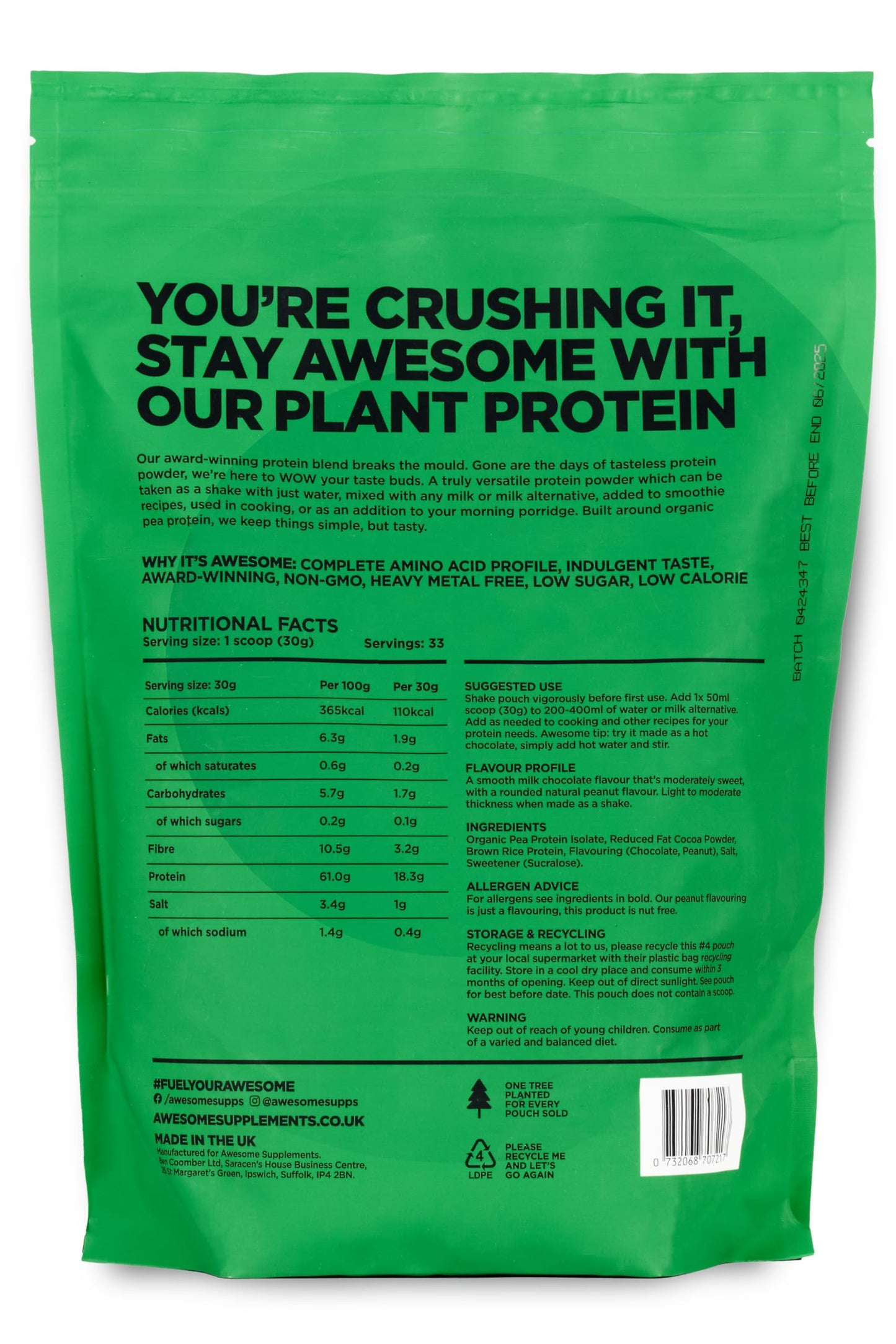 Chocolate Nut Awesome Protein Powder by Ben Coomber | 1kg Vegan Organic Flavoured Protein Ben Coomber