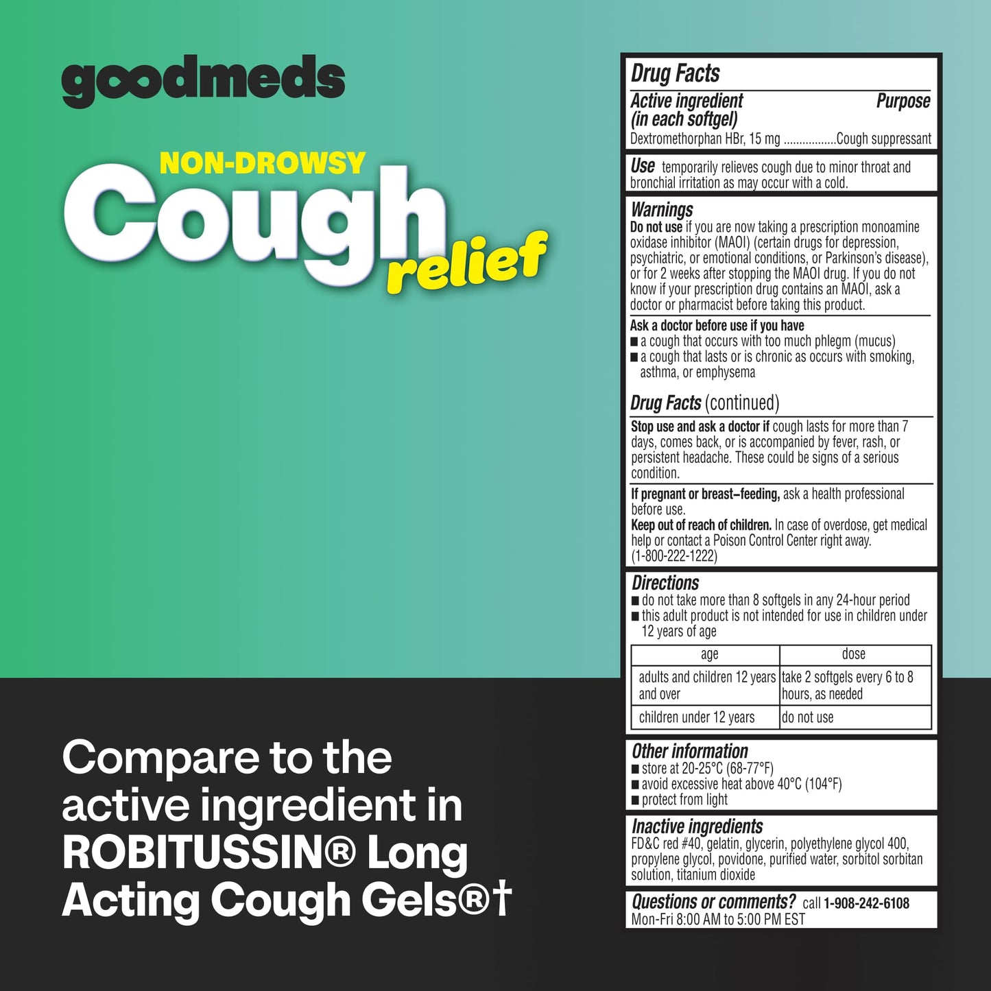 GoodMeds Cough Relief for Adults Softgels Dextromethorphan HBr (DXM) 15mg 8Hour, Non-Drowsy, Long-Lasting Bronchial Suppressant for Dry Cough and Chest Congestion (120 Count) GoodMeds buy supplements Au