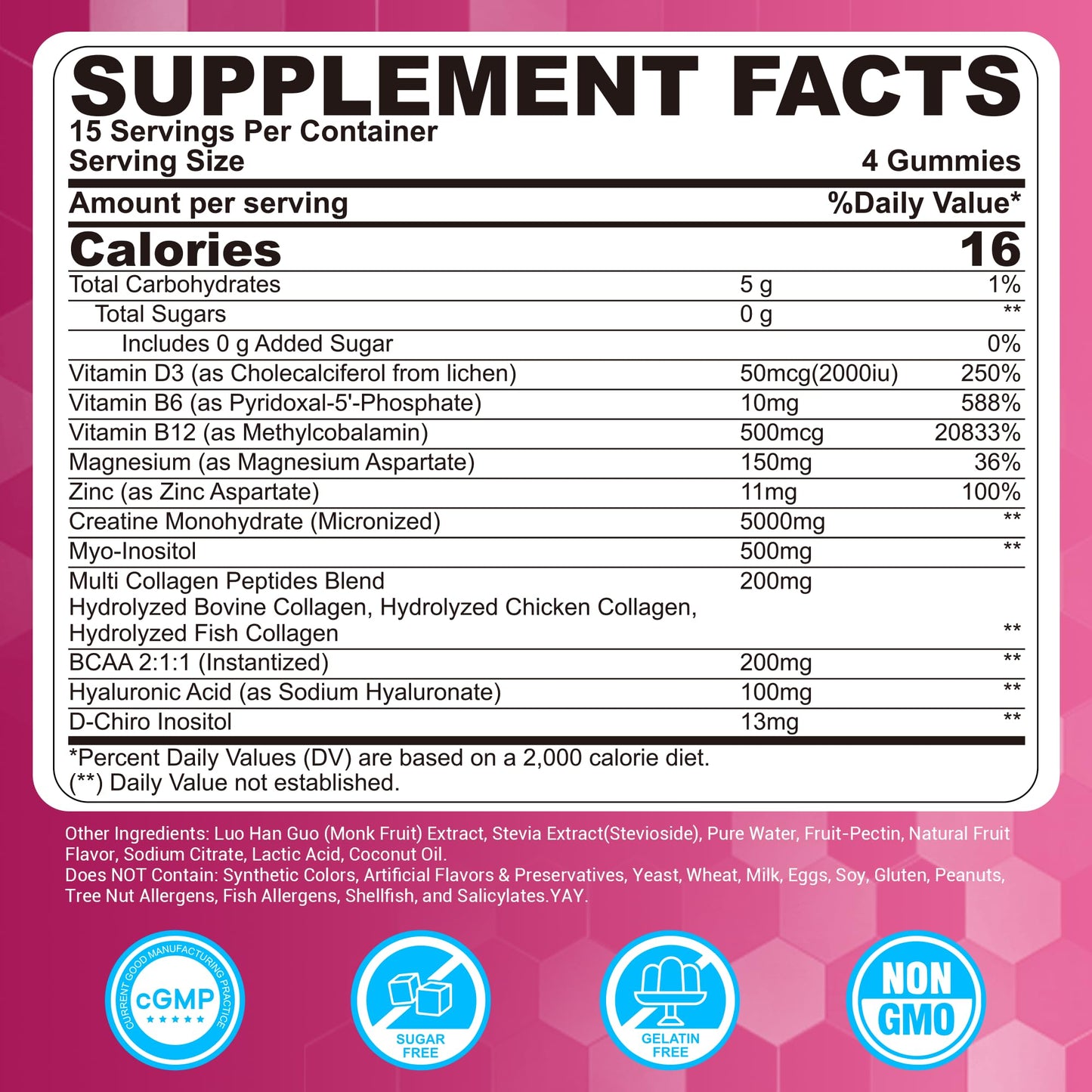 Creatine for Women Gummies, Micronized Creatine Monohydrate + Myo-Inositol, Collagen Peptides, BCAAs, Hyaluronic Acid, Vitamin B6 B12, Zinc for Enërgy, Föcus, Hörmonal Balance, Sugar Free, 120 Counts LILICAREBuy Supplements Australia