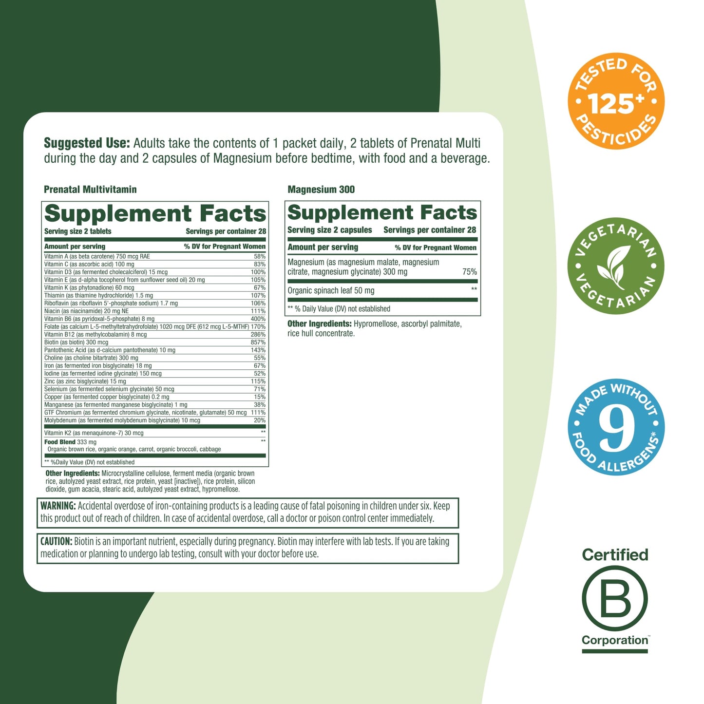 MegaFood Prenatal Vitamin & Minerals + Magnesium Supplement Daily Pack MegaFood