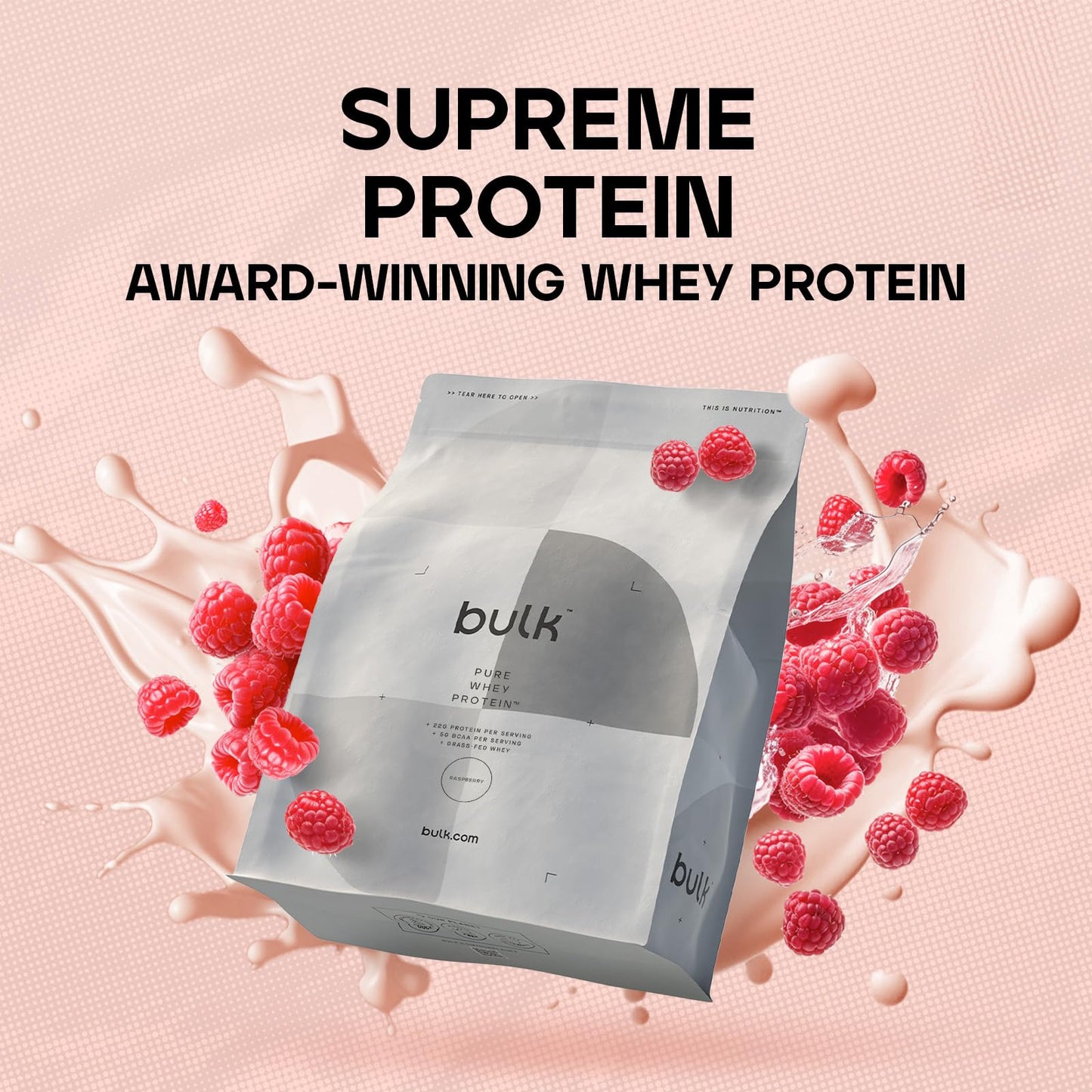 Bulk Pure Whey Protein Powder Shake, Raspberry, 500 g, Packaging May Vary Bulk