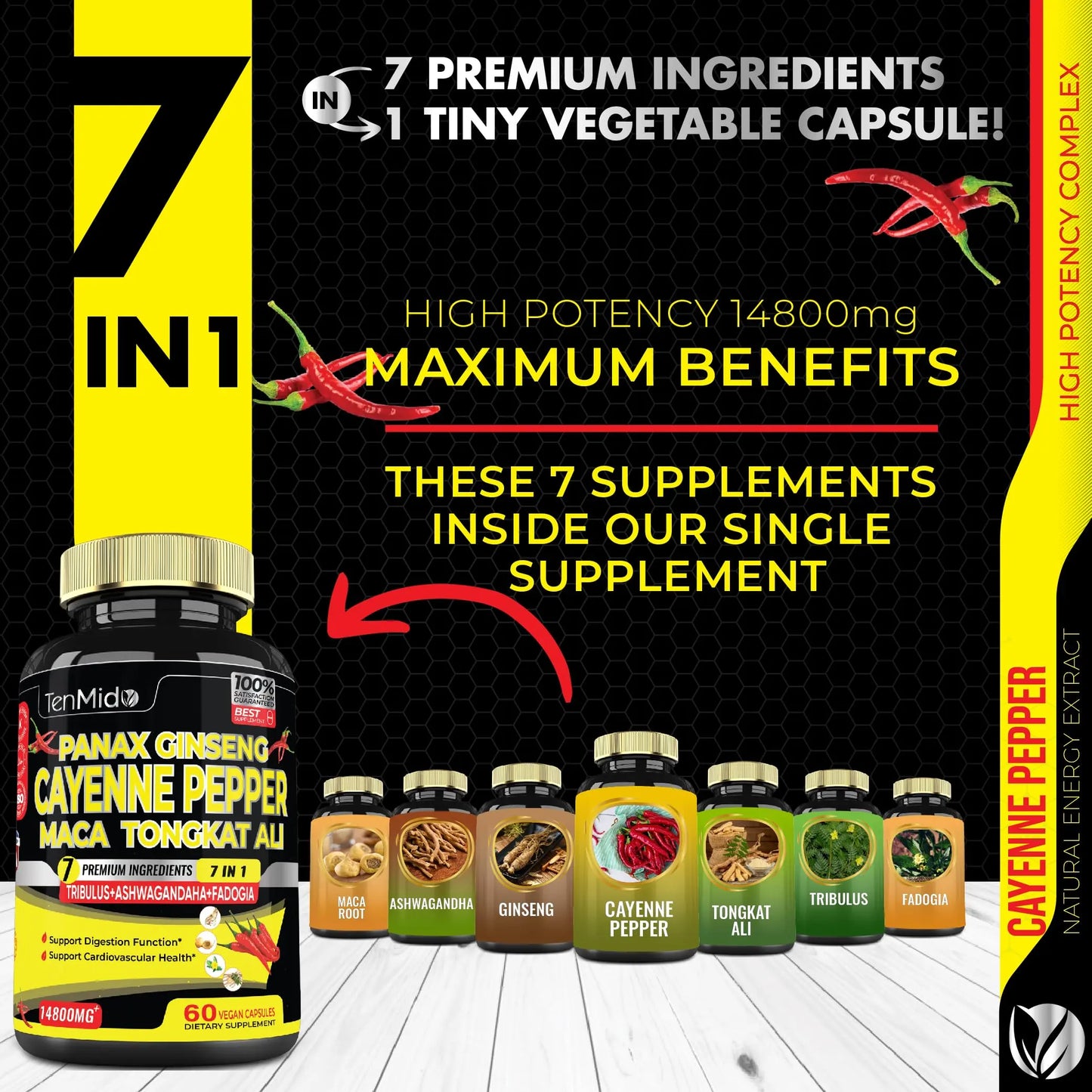 2 Packs 60 Caps 14800mg - Cayenne Pepper Supplements Extract Capsules - Tongkat Ali Tenmido