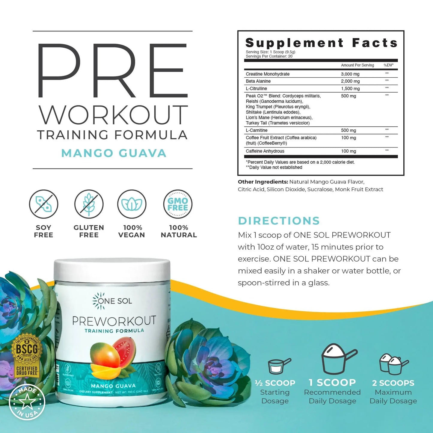 One Sol Pre-Workout for Women, Enhanced Pump & Focus, No Jitters Or Crash, Natural One Sol