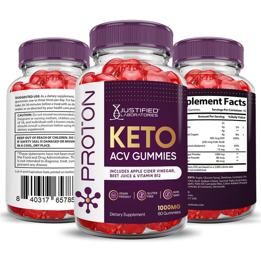 (3 Pack) Proton Protein Keto ACV Gummies Advanced Formula 1000MG Proton Keto Justified Laboratories