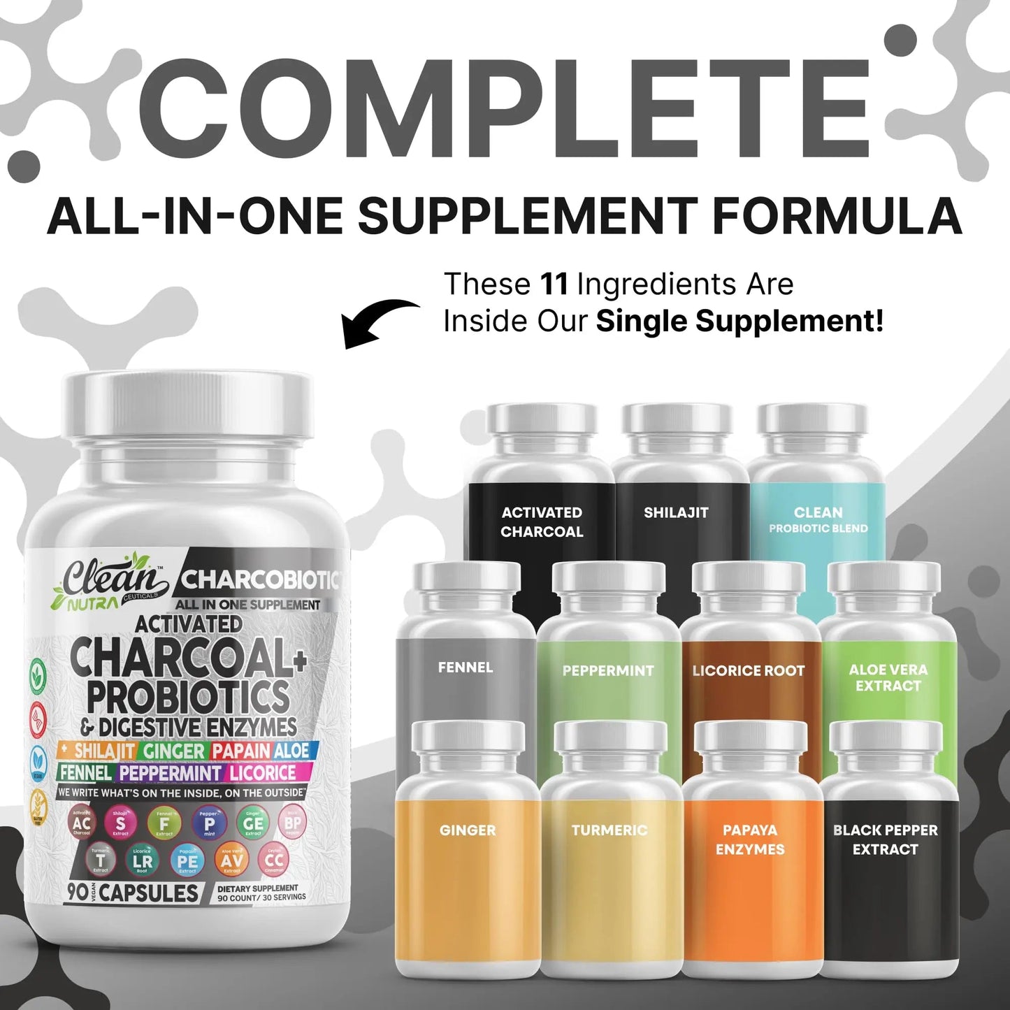 Clean Nutra Activated Charcoal Pills + Shilajit Probiotic Digestive Enzymes for Digestive Health Capsules with Peppermint Fennel Licorice Papain Ginger Turmeric Powder | Gut Health Clean Nutraceuticals buy supplements Au