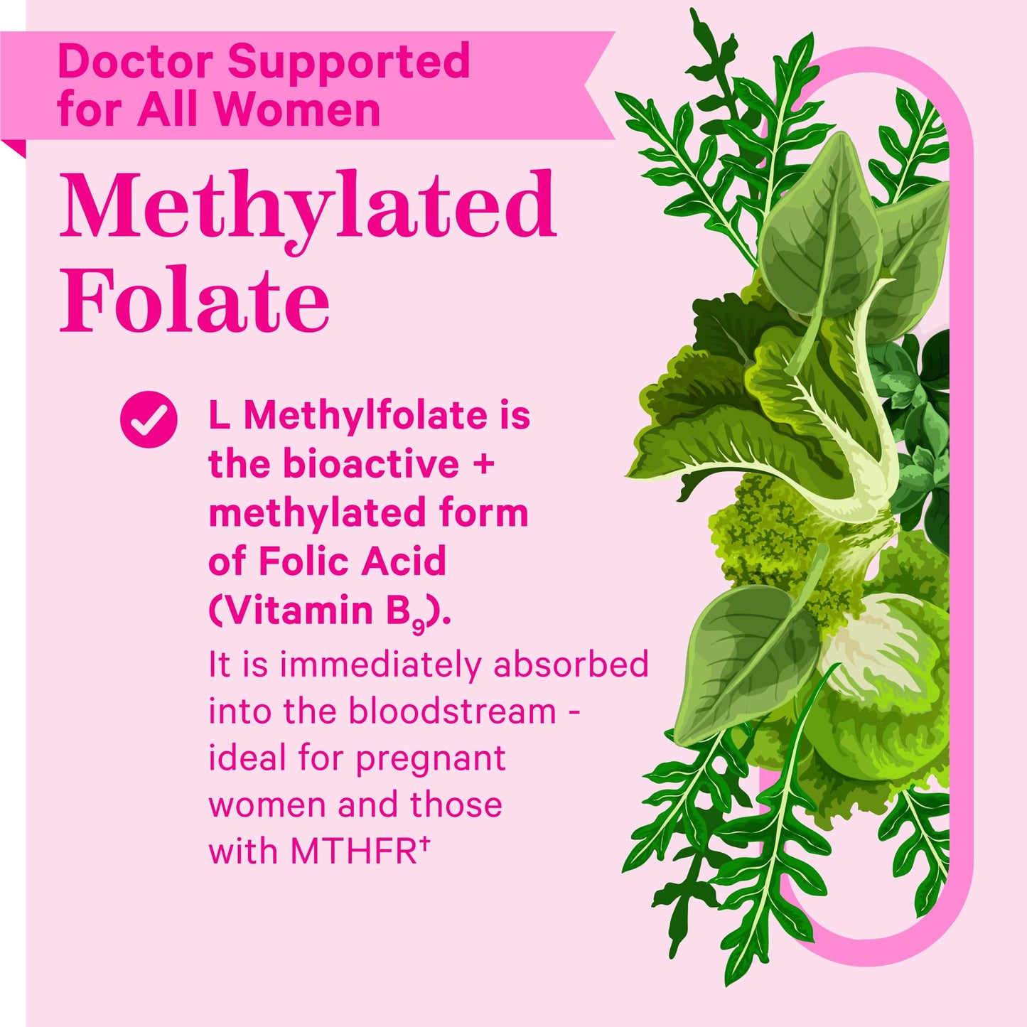 Pink Stork Folate: Methyl Folate - MTHFR Acid, Natural Form of Folic Acid for Pregnancy, Formulated Pink Stork