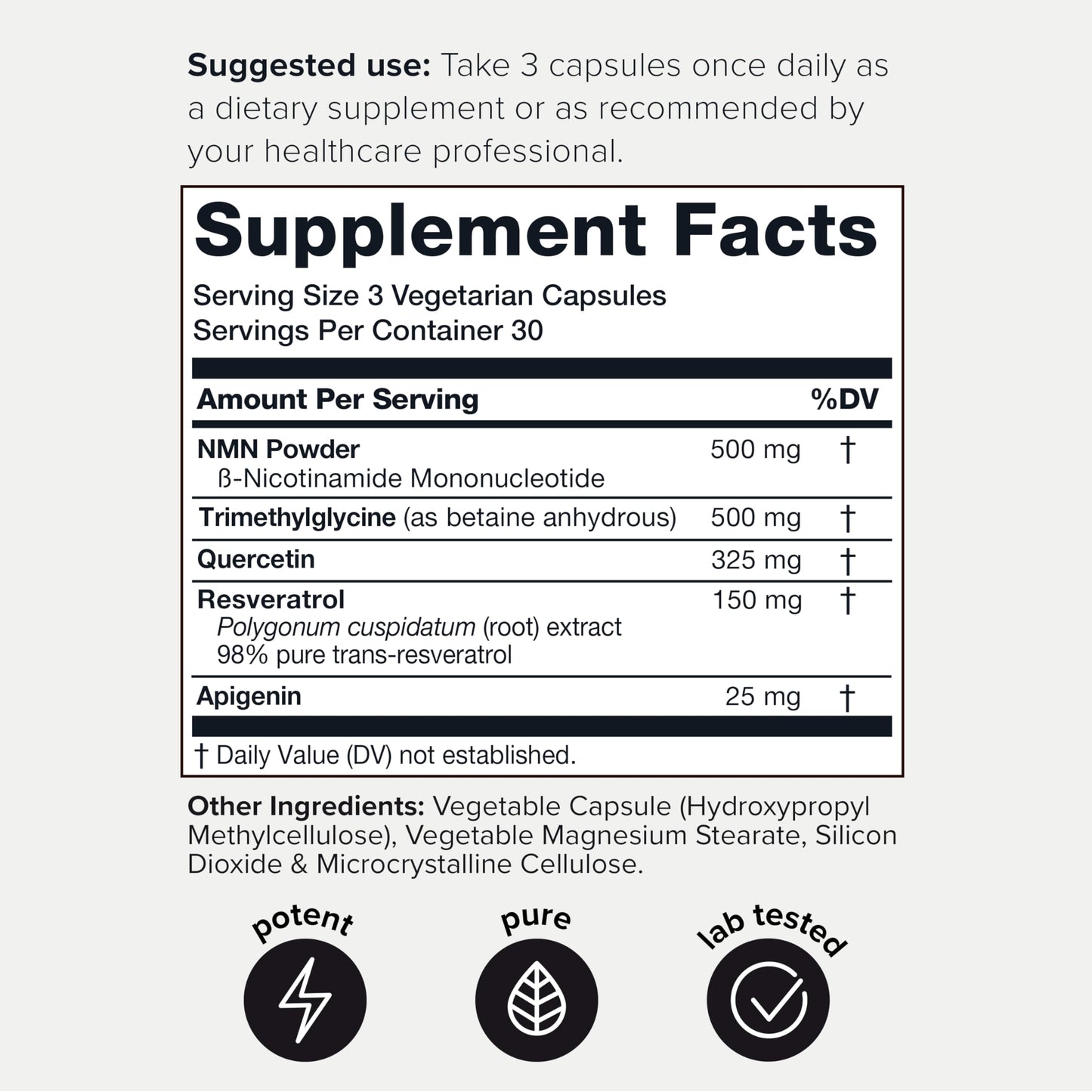 1500mg NMN Supplement with Resveratrol – High Potency Nicotinamide Mononucleotide 500mg with Trimethylglycine, Quercetin, Resveratrol & Apigenin – Pure NMN Capsules – Third-Party Tested – 30 Servings ToniiqBuy Supplements Australia