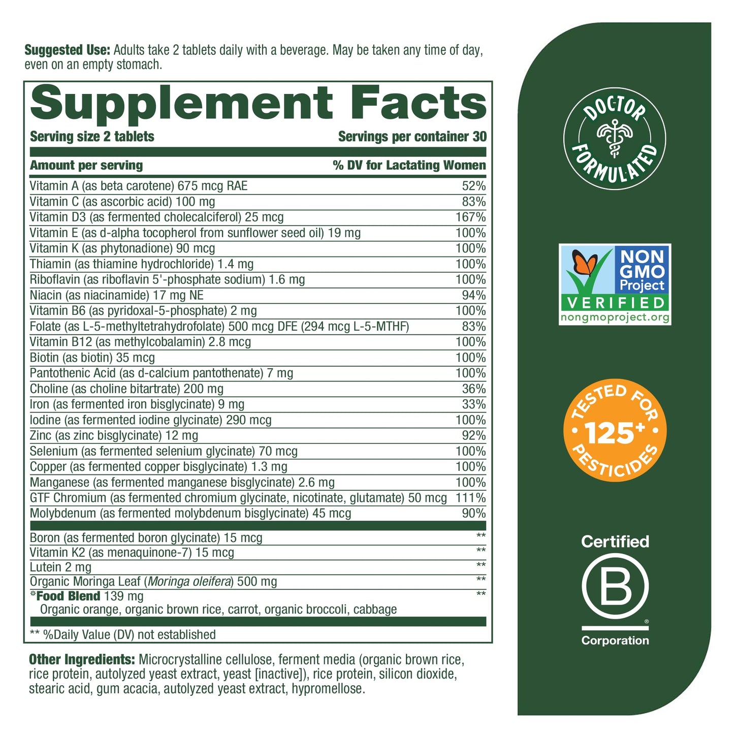 MegaFood Baby & Me 2 Postnatal Vitamins for Breastfeeding Moms with Folate MegaFood