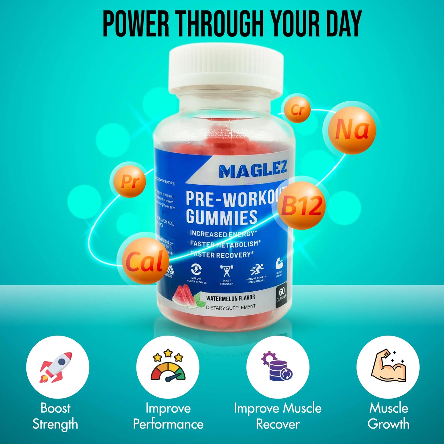 Maglez, Pre Workout Gummies for Men & Women, PreWorkout Gummy with Beta Alanine MAGLEZ