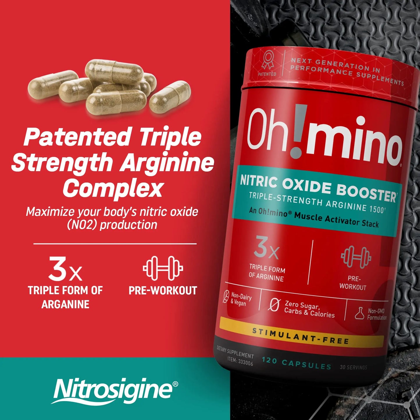 Oh!mino Nitric Oxide Supplement Activator Booster, Triple Strength L-Arginine for Energy Oh!mino