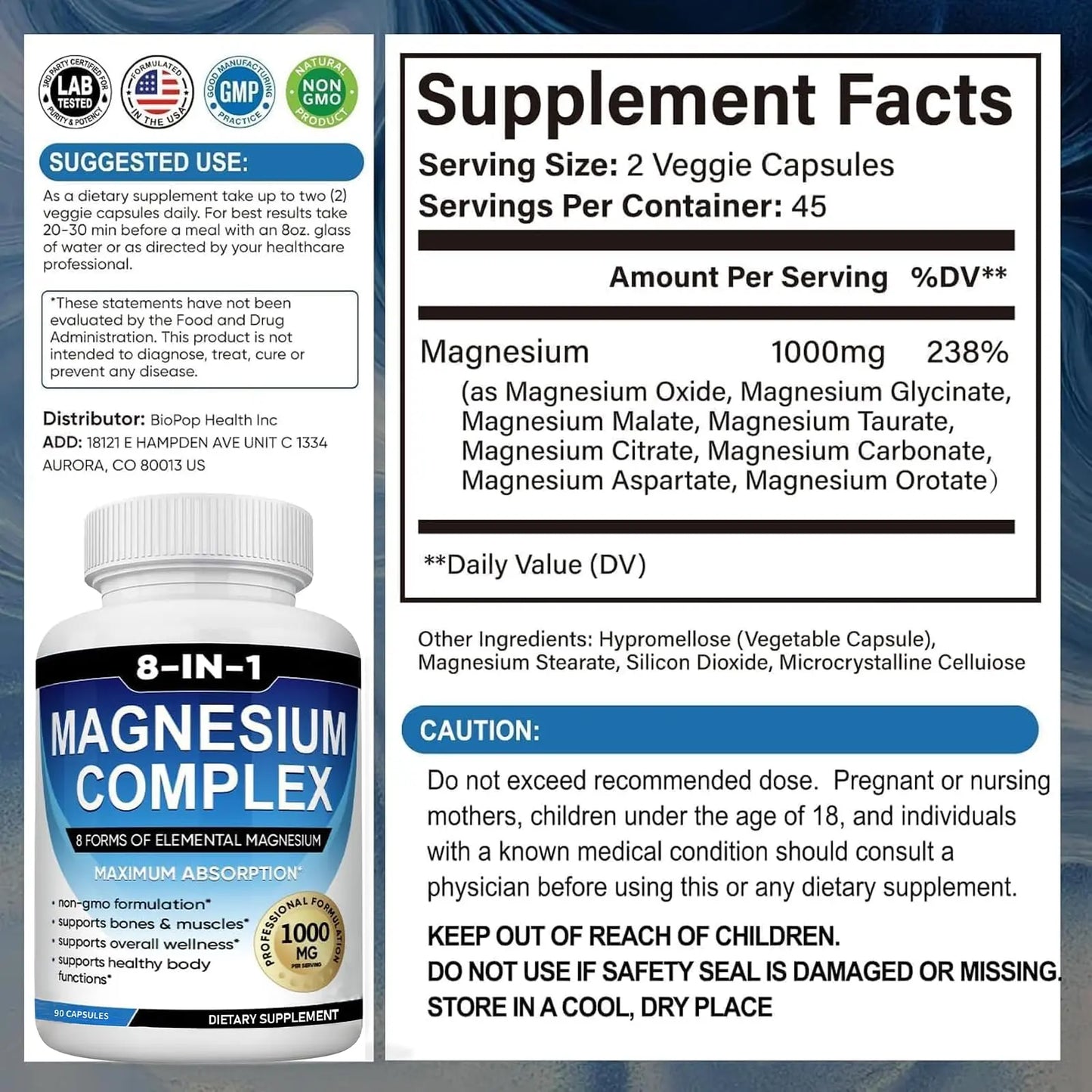 Magnesium Complex Supplement 8 Elemental 1000mg with Glycinate,Citrate for Muscle, Recovery, Stress, Energy, Bone Health, Vegan Non-GMO 180 Capsules, Magnesium Supplement for Women, Men, 2 Bottle caicieter buy supplements Au