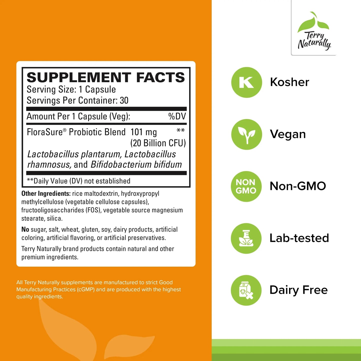 Terry Naturally FloraSure Probiotic - Digestion Supplement to Aid Against Occasional Bloating & Support Gas Relief - Gut Health Support Supplement with Bifidobacterium Bifidum - 30 Capsules Terry Naturally buy supplements Au