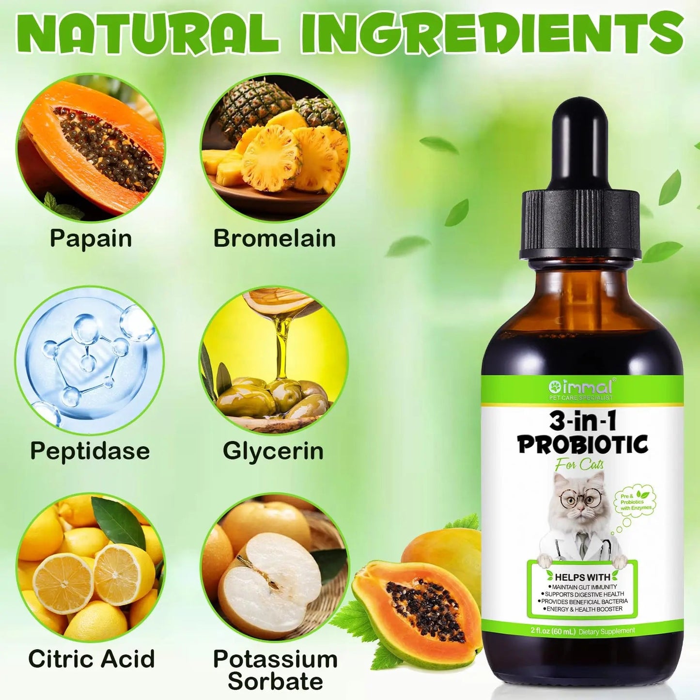 Liquid Cat Probiotic, Natural 3 in 1 Probiotic for Cats, Cat Digestive Support,Gut Health Support,Help with Diarrhea,Gas and Bloating, Cat Herbal Supplements- 60ml VOSIFSDIY buy supplements Au