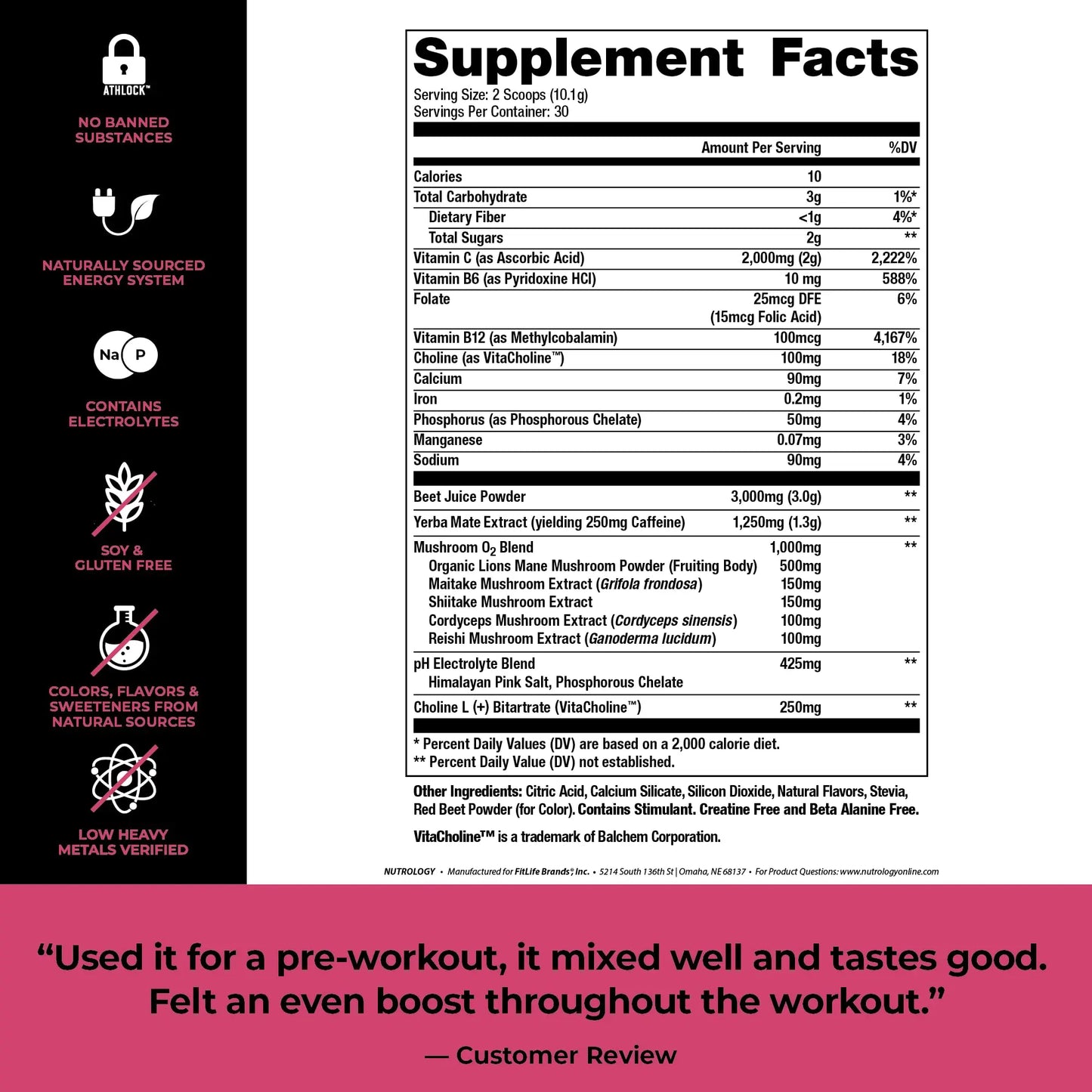 Nutrology Beet Natural O2, Pre Workout Powder, Energy, Endurance; Nitric Oxide Booster Nutrology