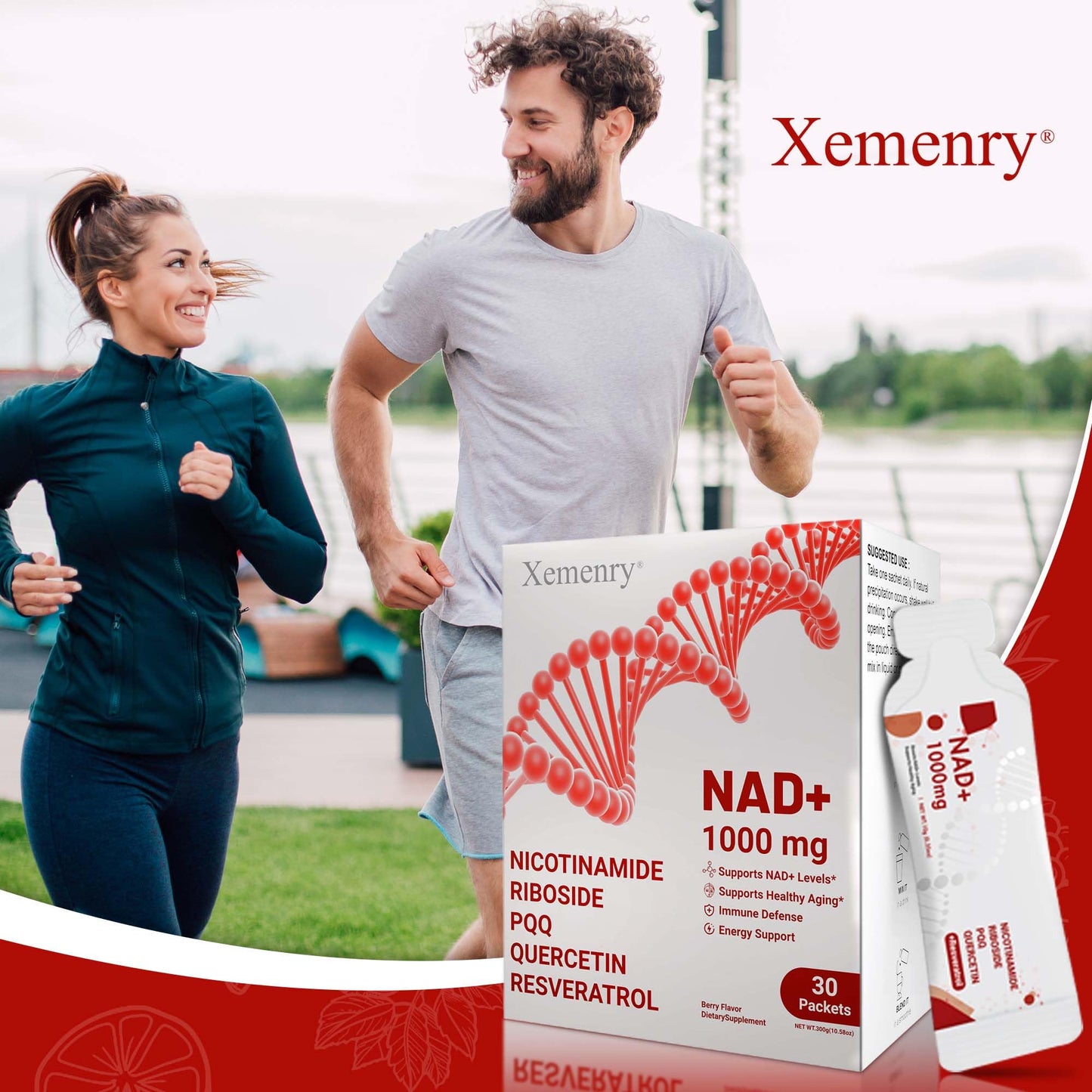 NAD Supplement 1000mg Liquid - Nicotinamide Riboside Resveratrol Supplements for Men & Women - NMN Alternative for Enhanced Energy & Anti-Aging, Focus - 30 Packets XemenryBuy Supplements Australia