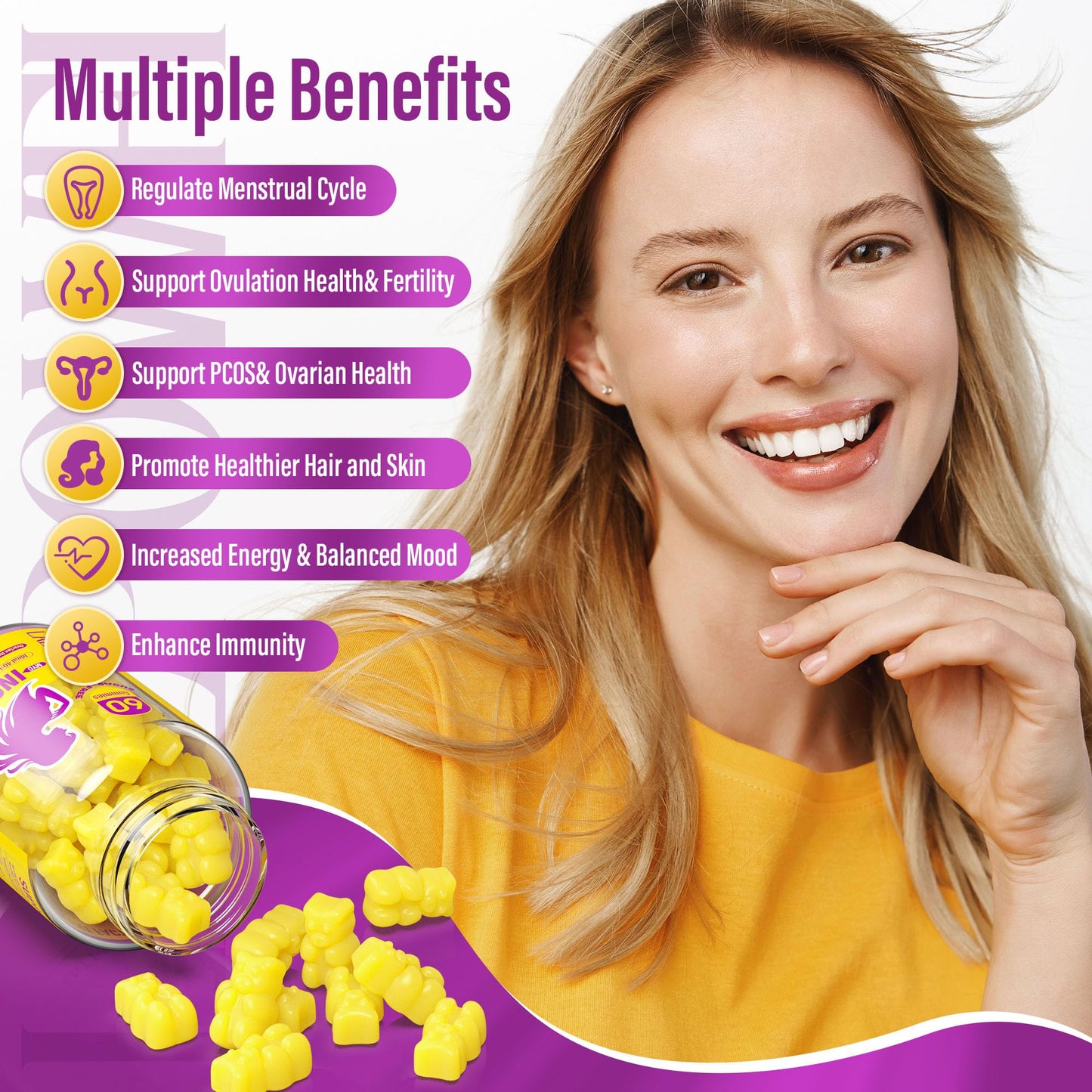 Lazpowfi Myo-Inositol & D-Chiro Inositol,Inositol Gummies with Vitamin D3, Magnesium Glycinate, Omega-3, Folate & Zinc, Inositol Supplement Menstrual Cycle for Women-40:1 Ratio-30 Day Supply LazpowfiBuy Supplements Australia