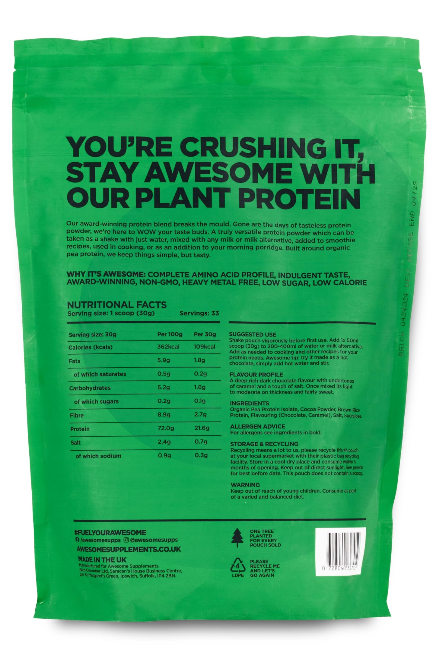 Chocolate Salted Caramel Awesome Protein Powder by Ben Coomber | 1kg Vegan Organic Flavoured Protein Ben Coomber