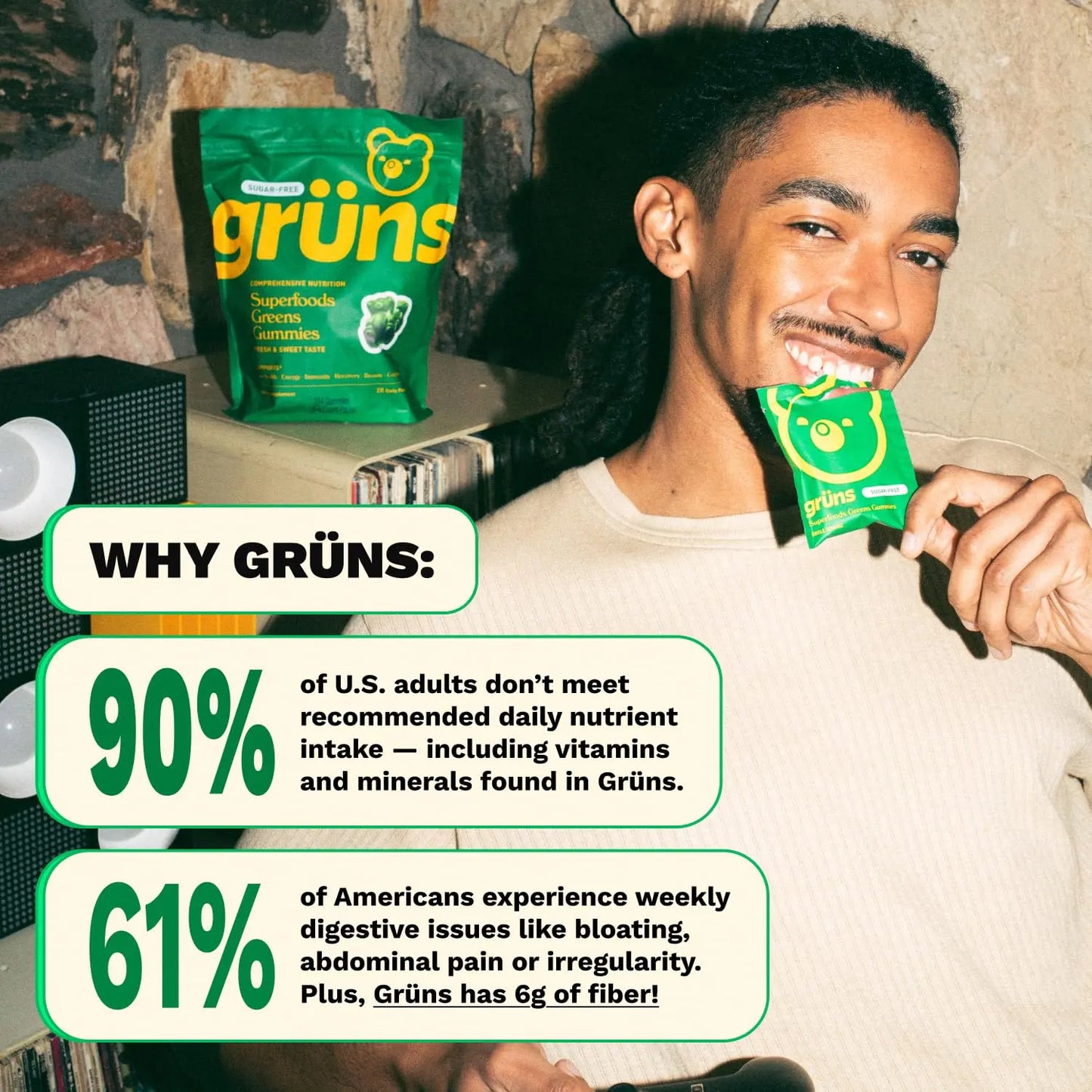 Gruns Sugar-Free Super Greens Gummies, Multivitamin Superfood Gummy Bears, Spirulina, Chlorella, Prebiotics & Fiber gummies for Digestive Health, Adaptogens Supplement, 20 Vitamins & Minerals, 10 pack Grüns buy supplements Au