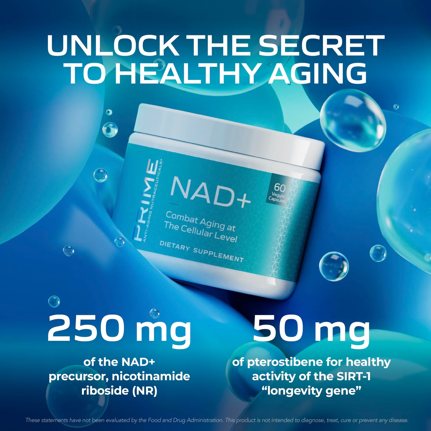 PRIME Anti-Aging Nutraceuticals NAD+ – Nicotinamide Riboside & Pterostilbene Supplement for Cellular Energy, Healthy Aging & Vitality, Vegan, Gluten-Free, 30 Servings PRIMEBuy Supplements Australia