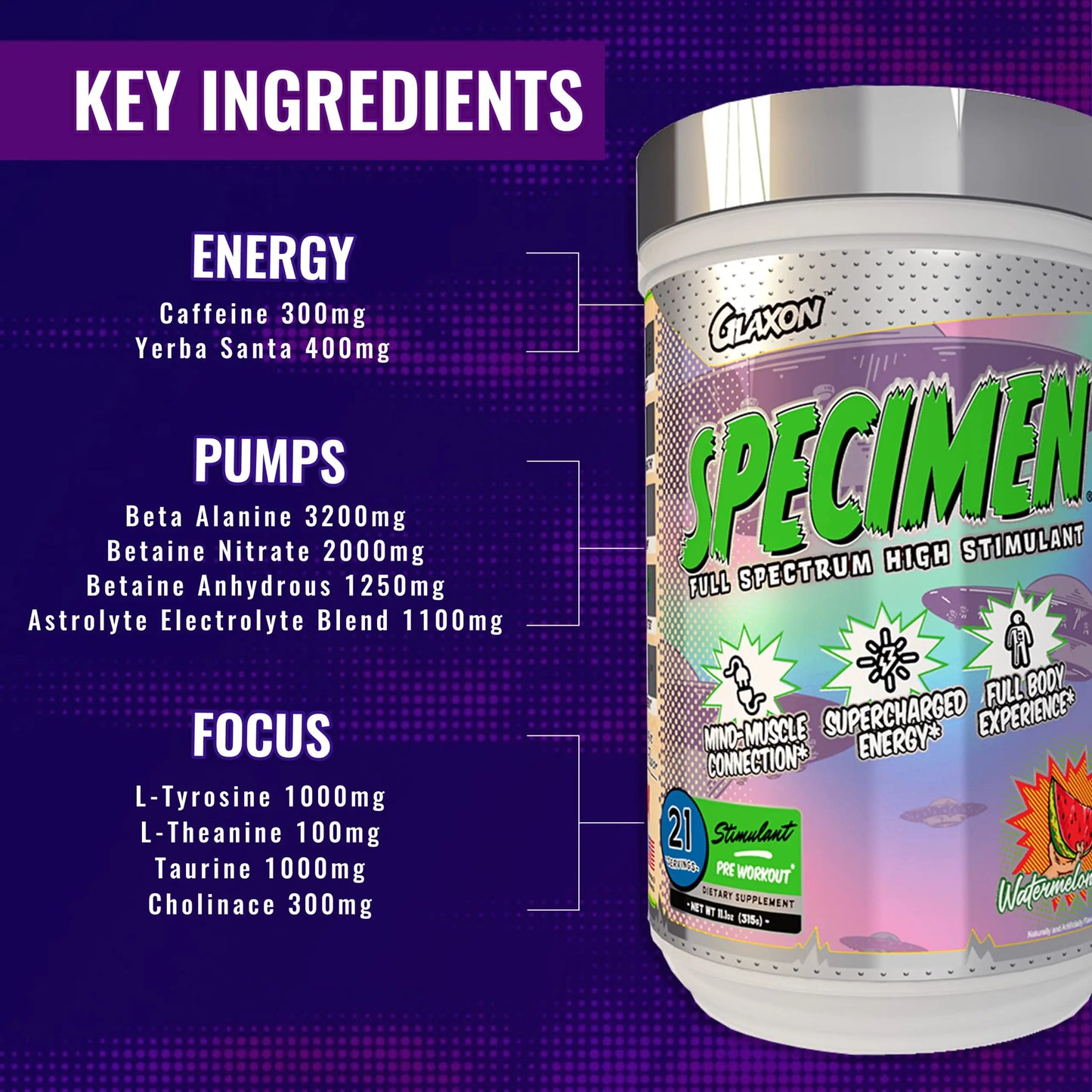 Glaxon Specimen High Stimulant Pre Workout Powder, Preworkout with 300mg Caffeine Glaxon