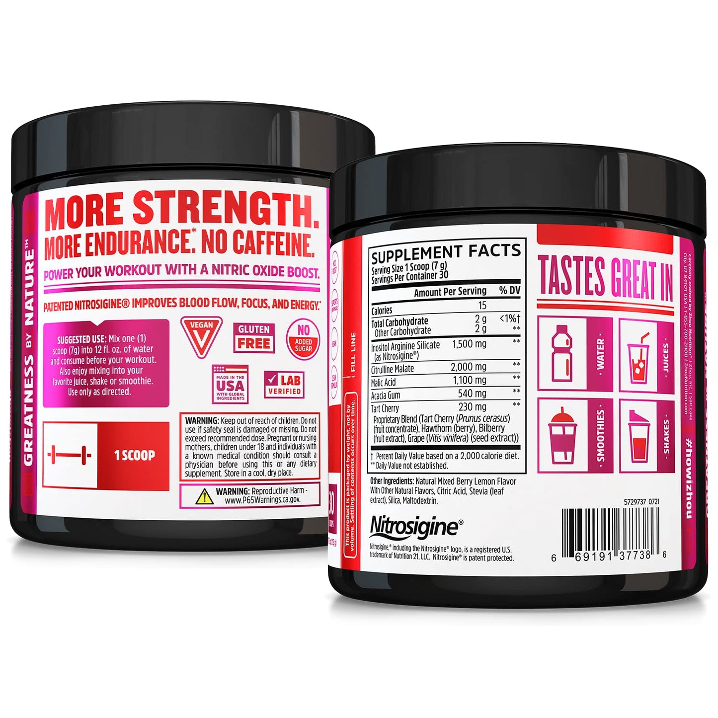 Zhou Nutrition Lite Up, Non-Stimulant Pre Workout Powder, Caffeine Free Nitric Oxide Zhou Nutrition