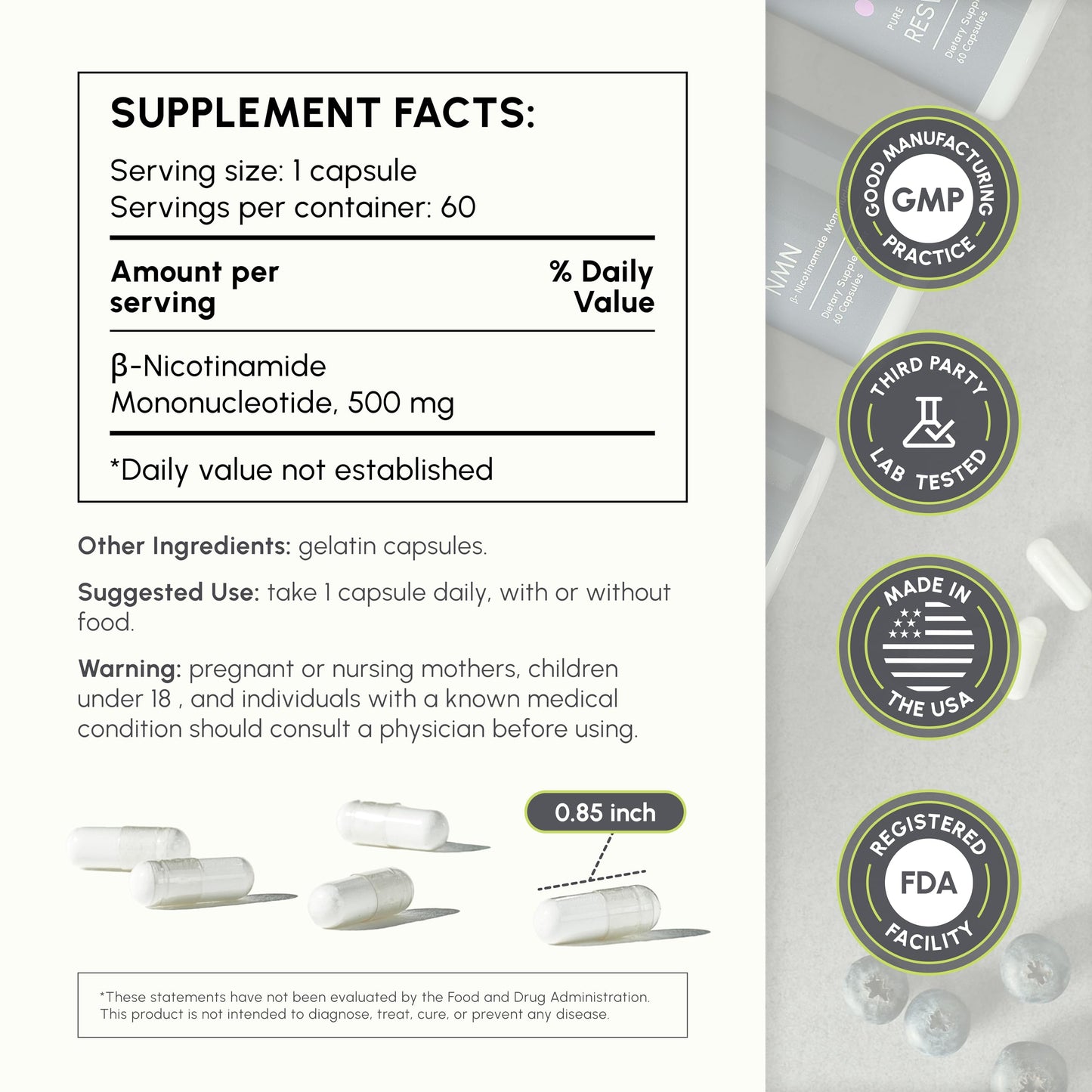 partiQlar NMN Supplement 500mg – Nicotinamide Mononucleotide NMN & Booster for Cellular Energy, Longevity & Healthy Aging – 2-Month Supply (60 Capsules) partiQlarBuy Supplements Australia